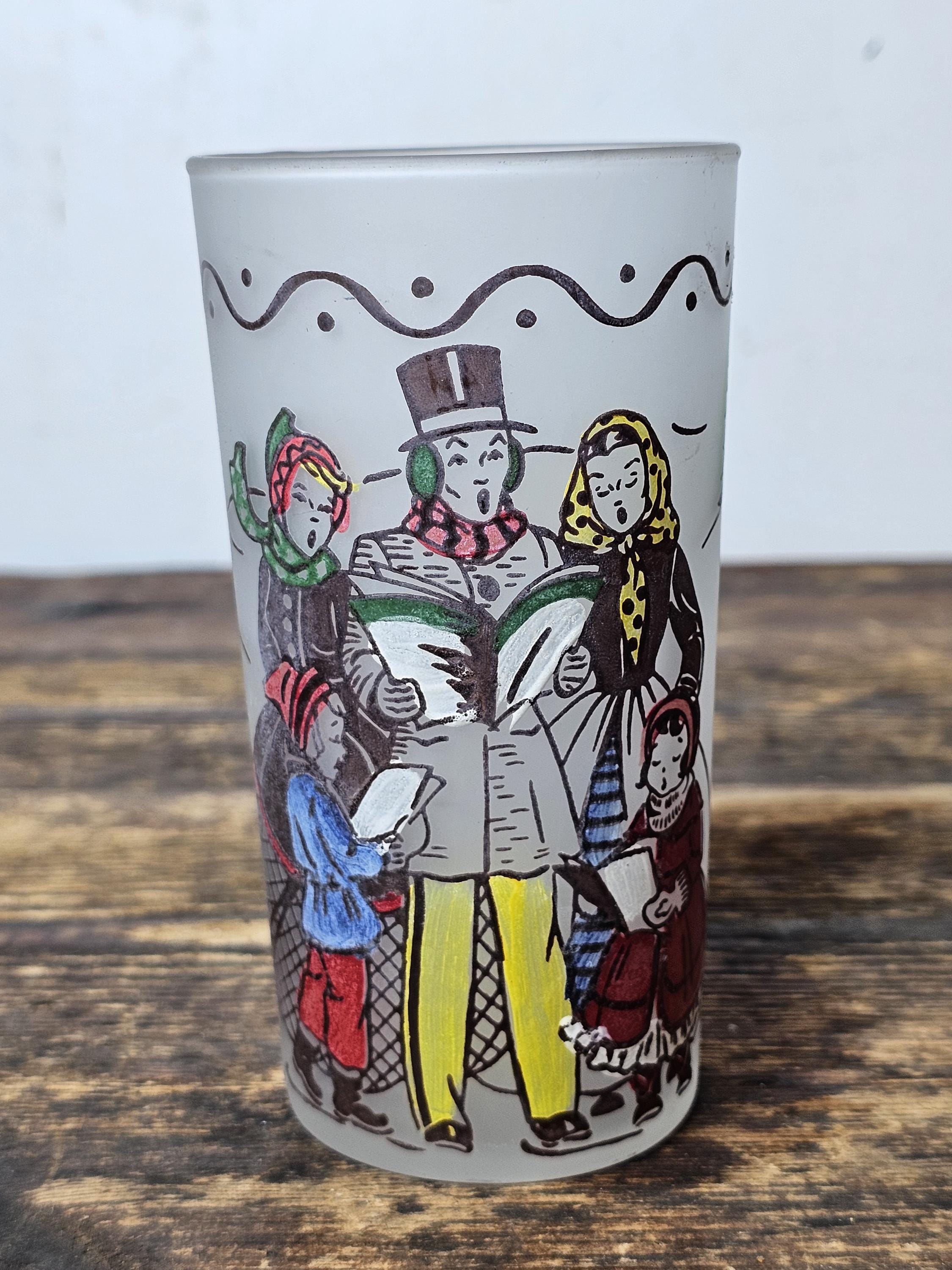 Set of 5 Vintage Frosted Barware Tumblers World Christmas Traditions