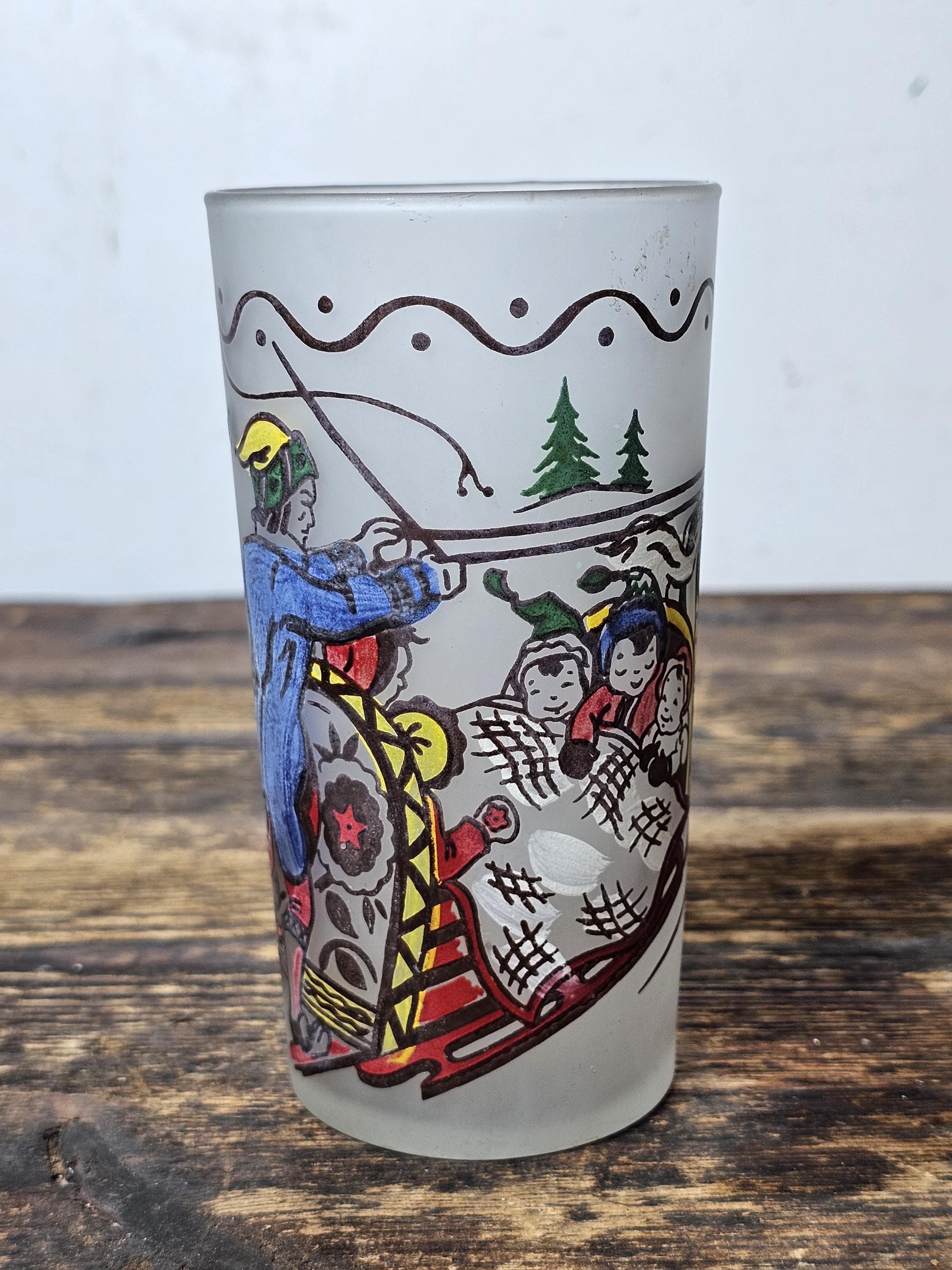 Set of 5 Vintage Frosted Barware Tumblers World Christmas Traditions