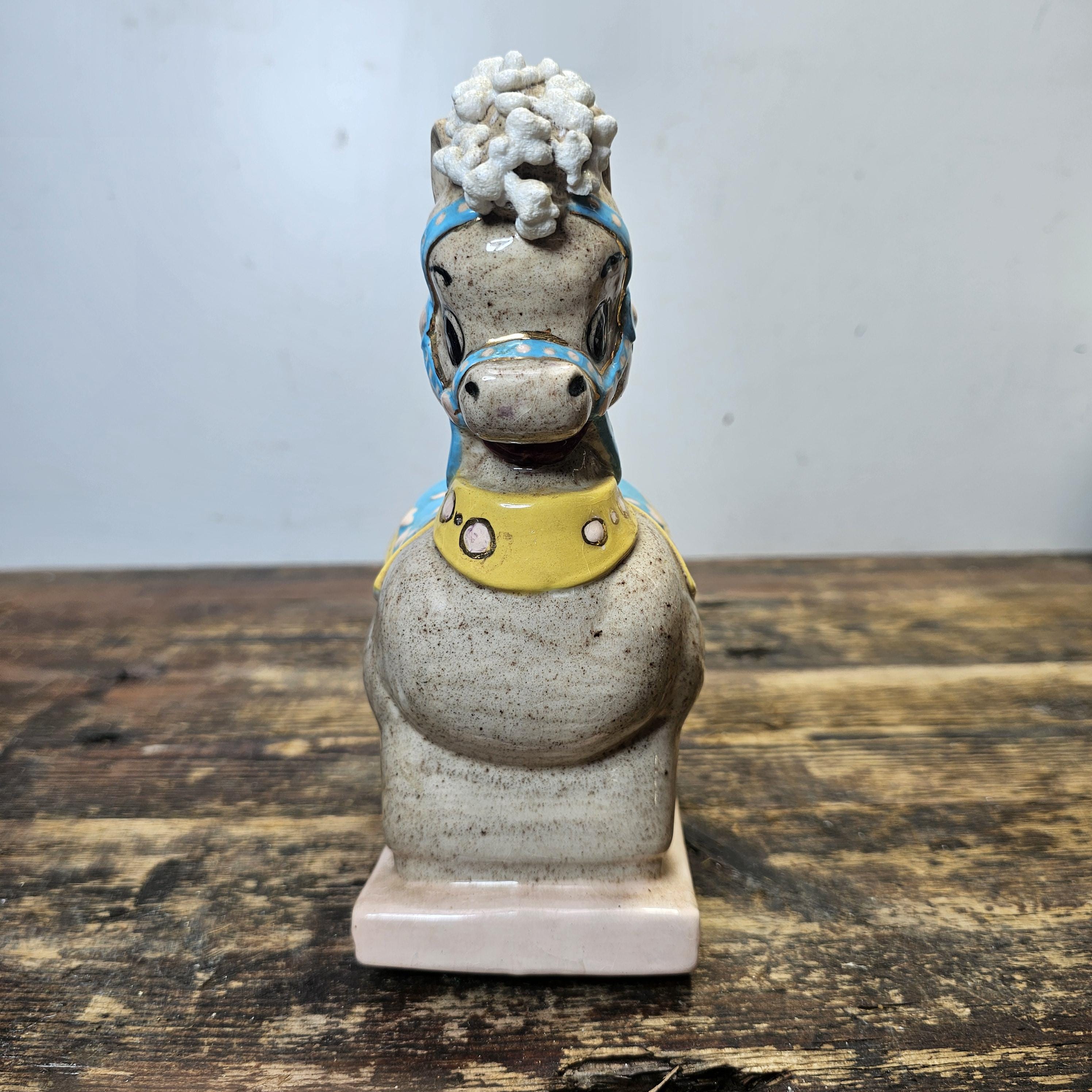 Vintage Rocking Horse Porcelain Bank Signed 6"L x 8.5"H x 3.25"W