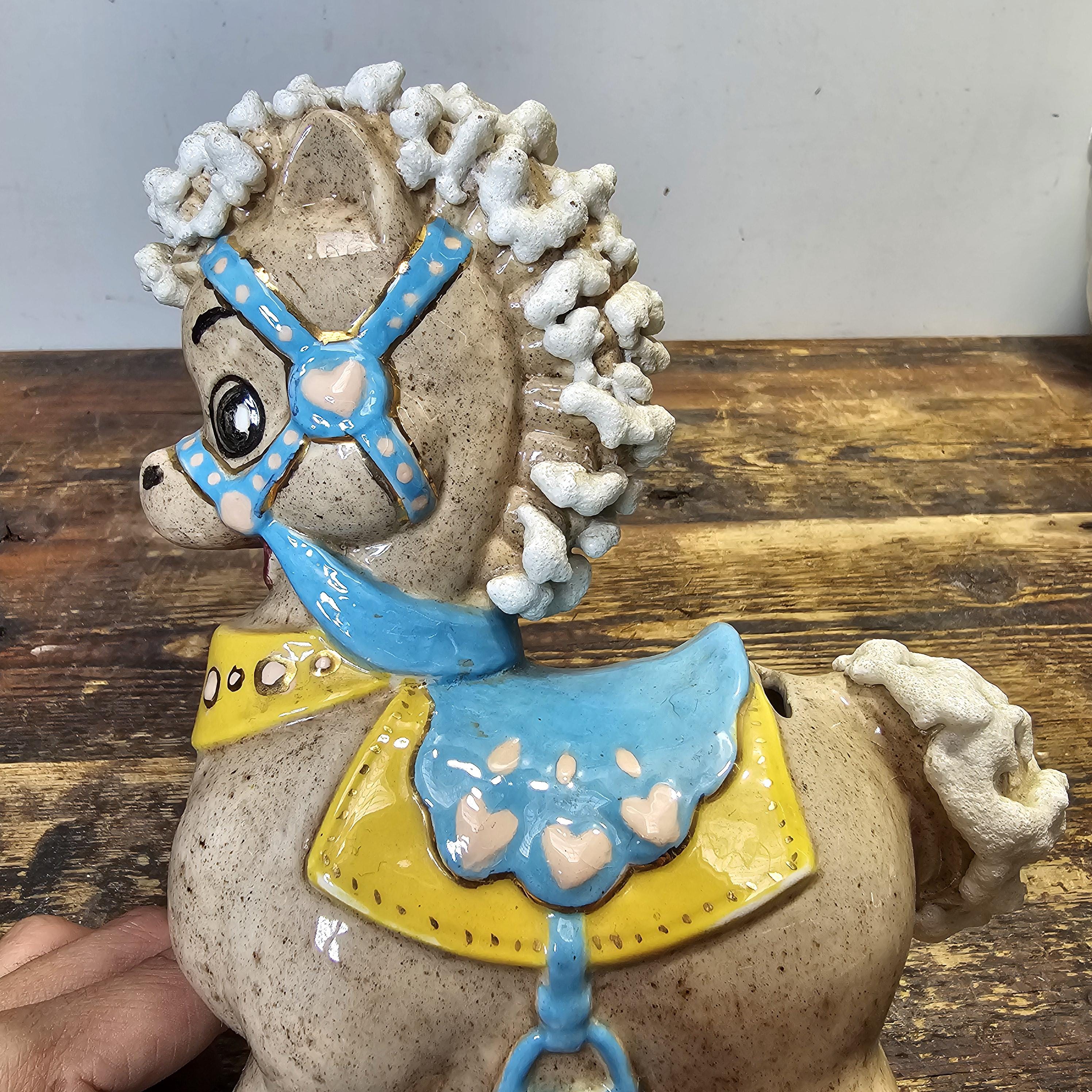 Vintage Rocking Horse Porcelain Bank Signed 6"L x 8.5"H x 3.25"W