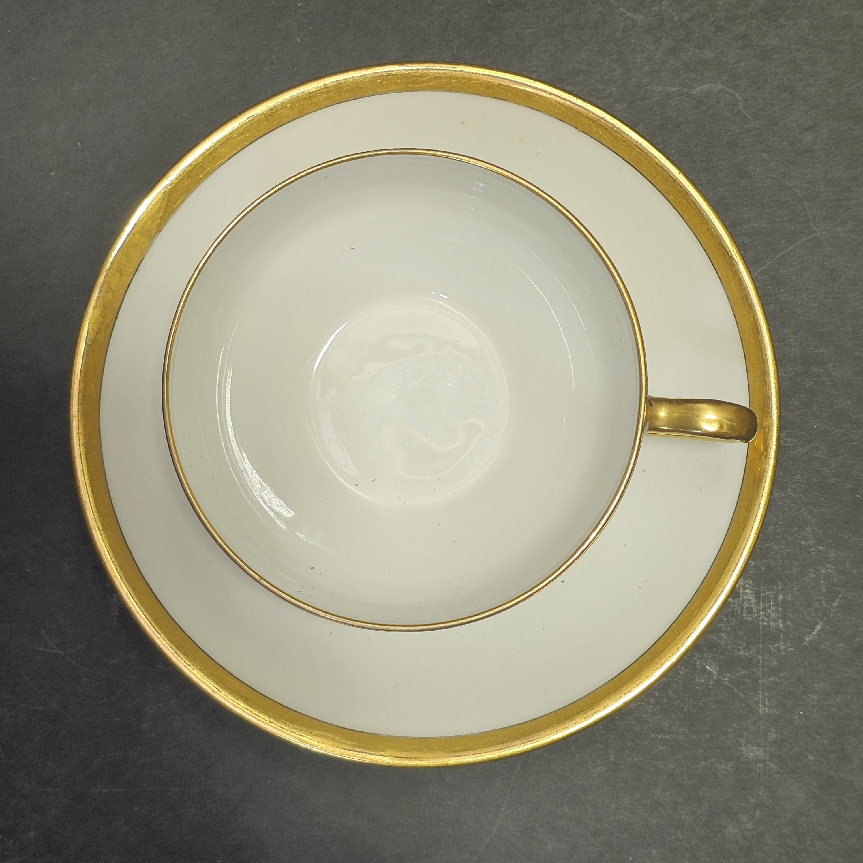 Theodore Haviland Limoges France Teacup Saucer & Fruit Bowl Set White Gold Trim