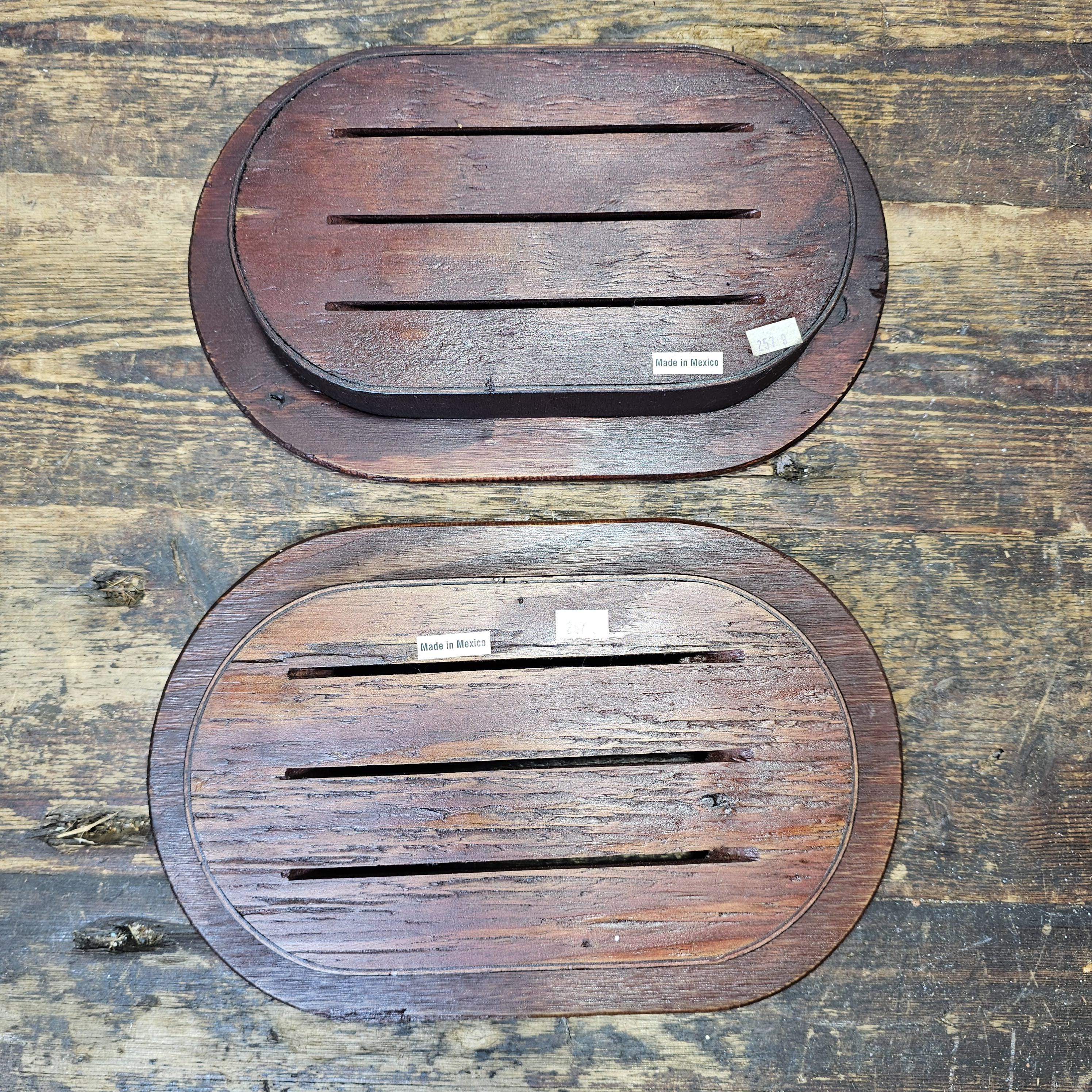 Vintage Black Metal & Wood Tray Two Tier Plant Stand Planter Made In Mexico