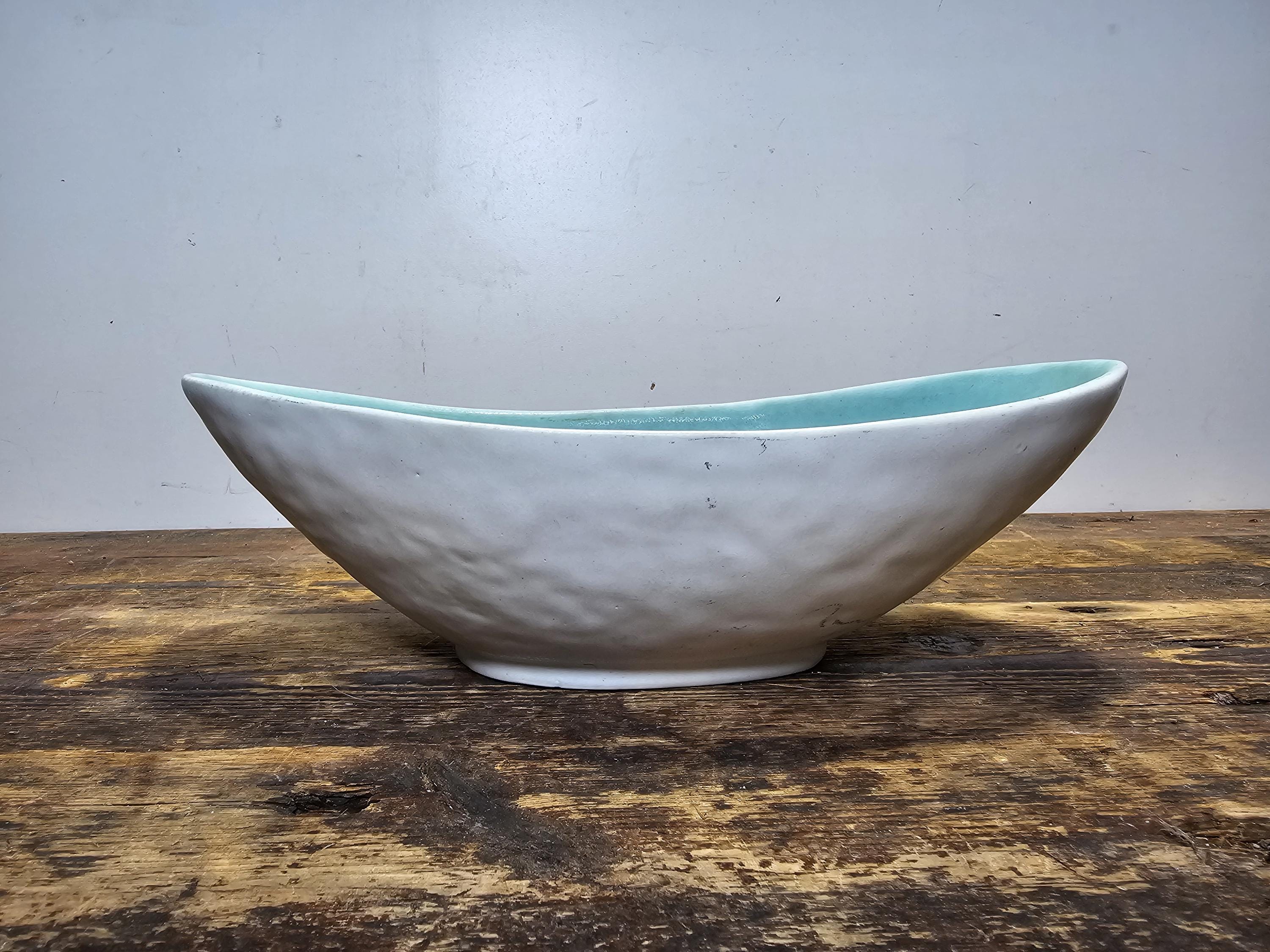 Winfield Pasadena Pottery Oblong Bowl / Planter Turquoise & White