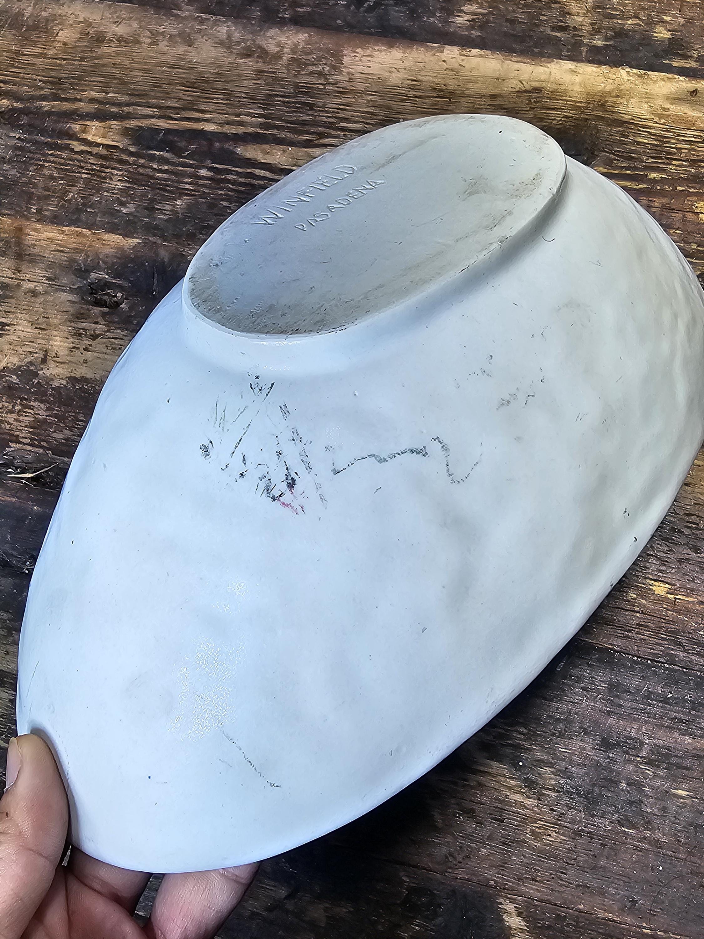 Winfield Pasadena Pottery Oblong Bowl / Planter Turquoise & White