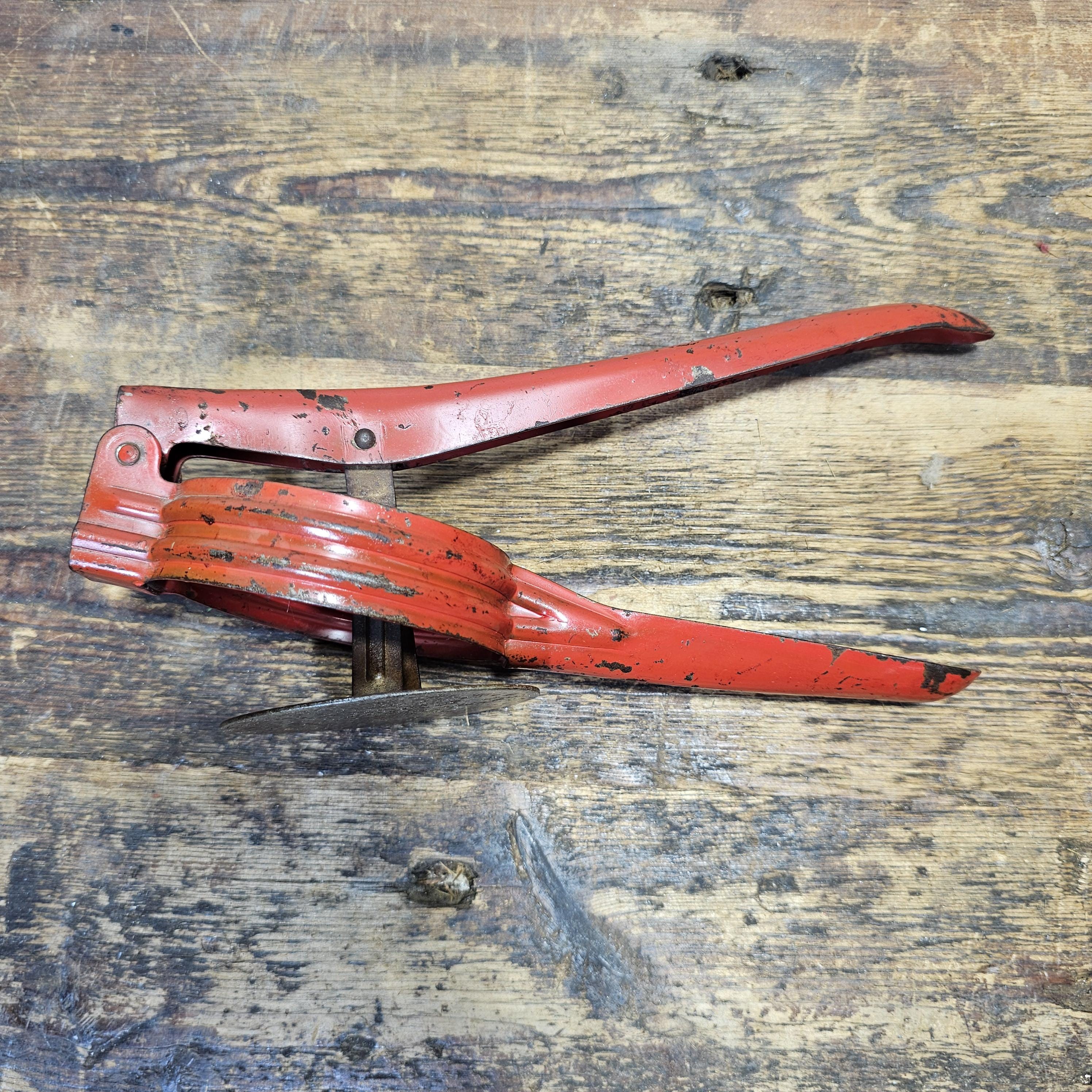 Vintage Red Metal Handle Potato Masher