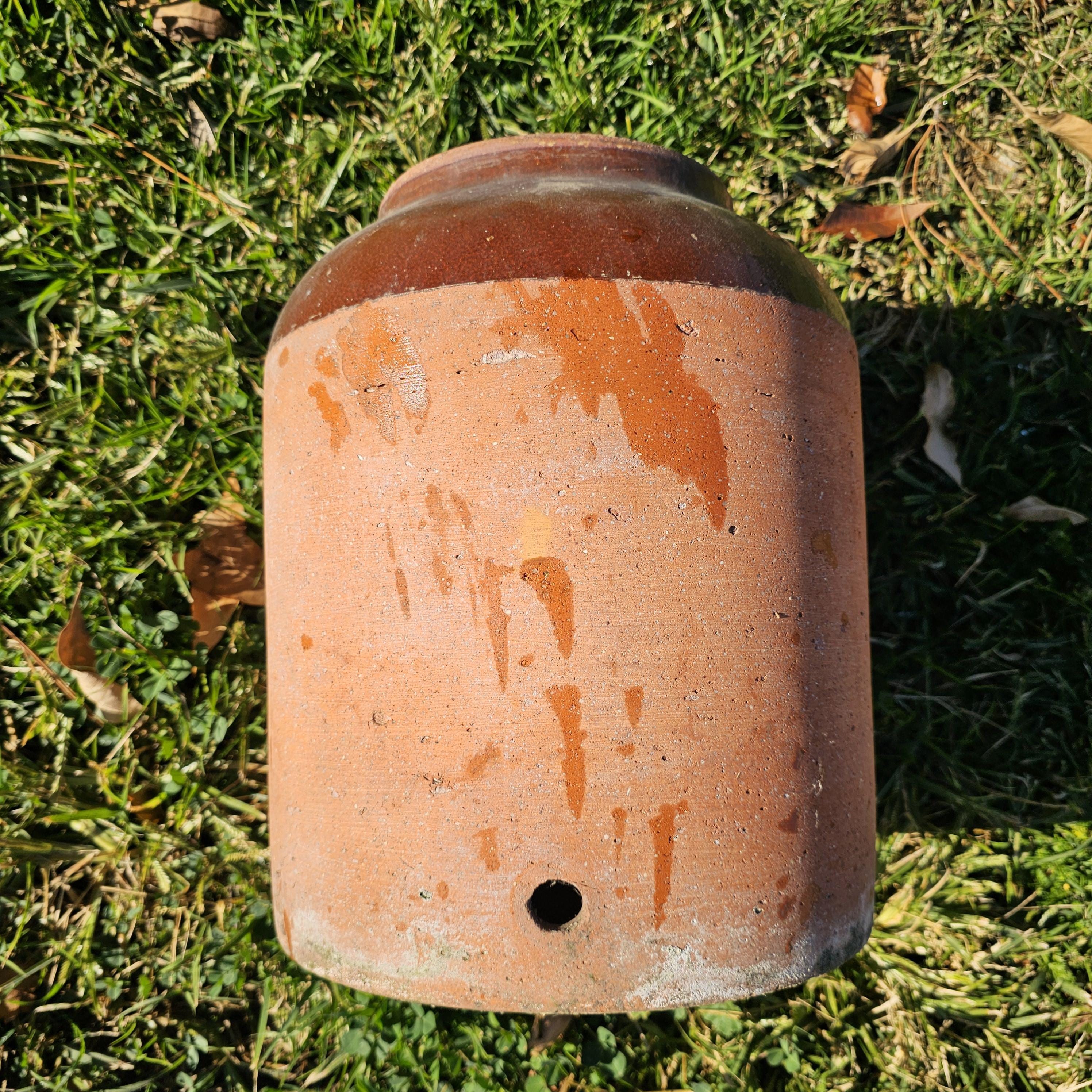 Rustic Clay Water Jug Flower Planter Pot Weathered 11" Dia x 13" H