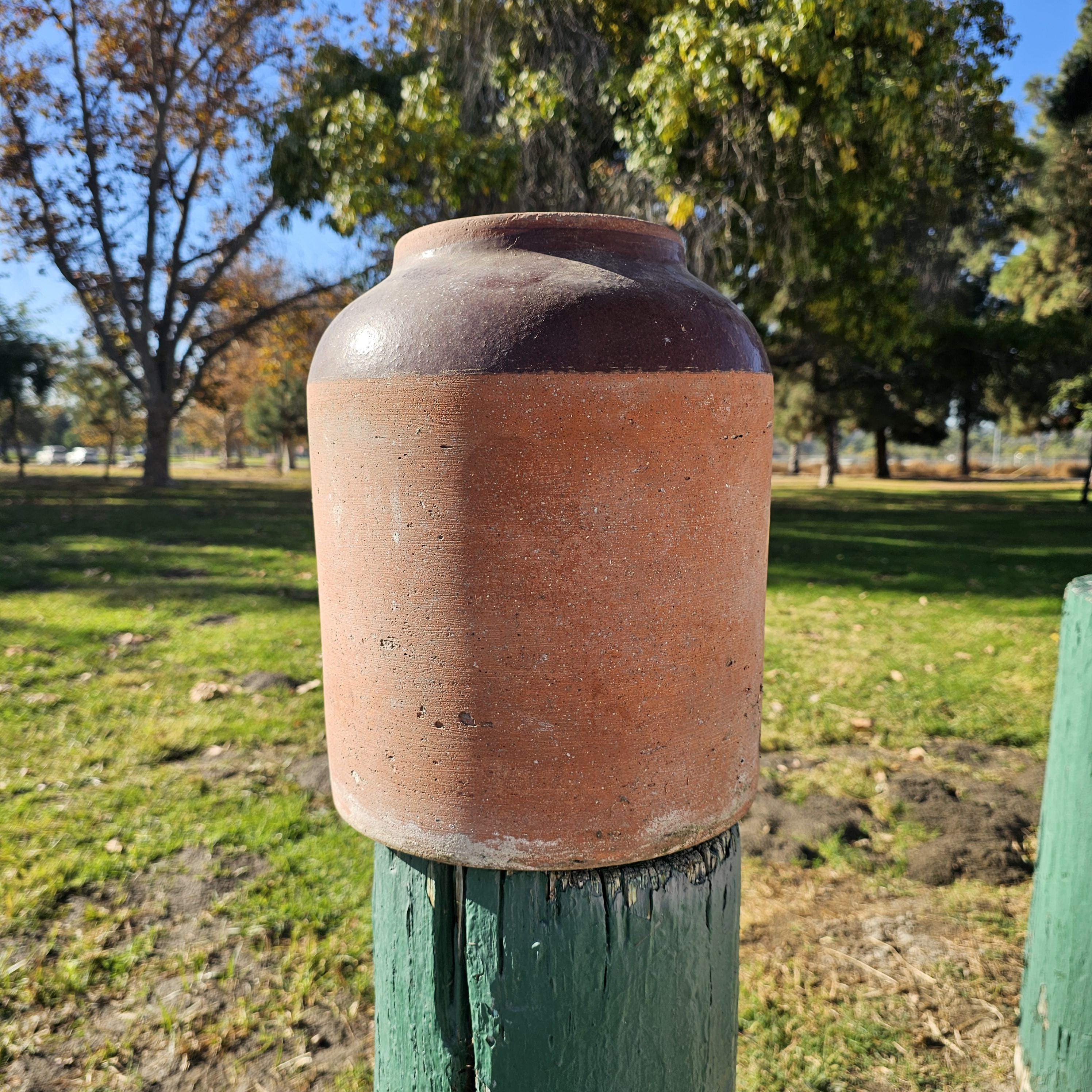 Rustic Clay Water Jug Flower Planter Pot Weathered 11" Dia x 13" H