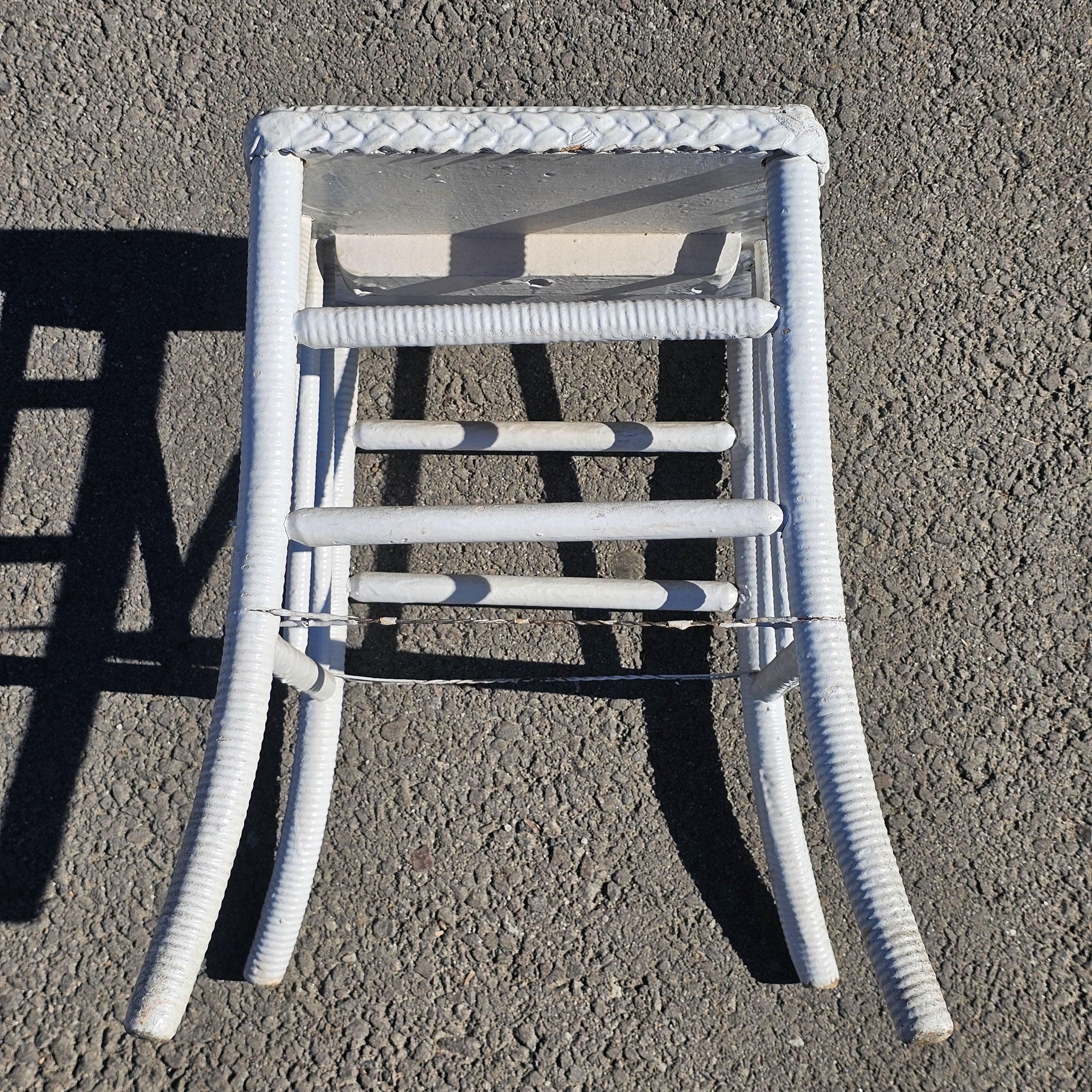 Petite Vintage White Wicker Side Table / Stool / Plant Stand 17.5"H