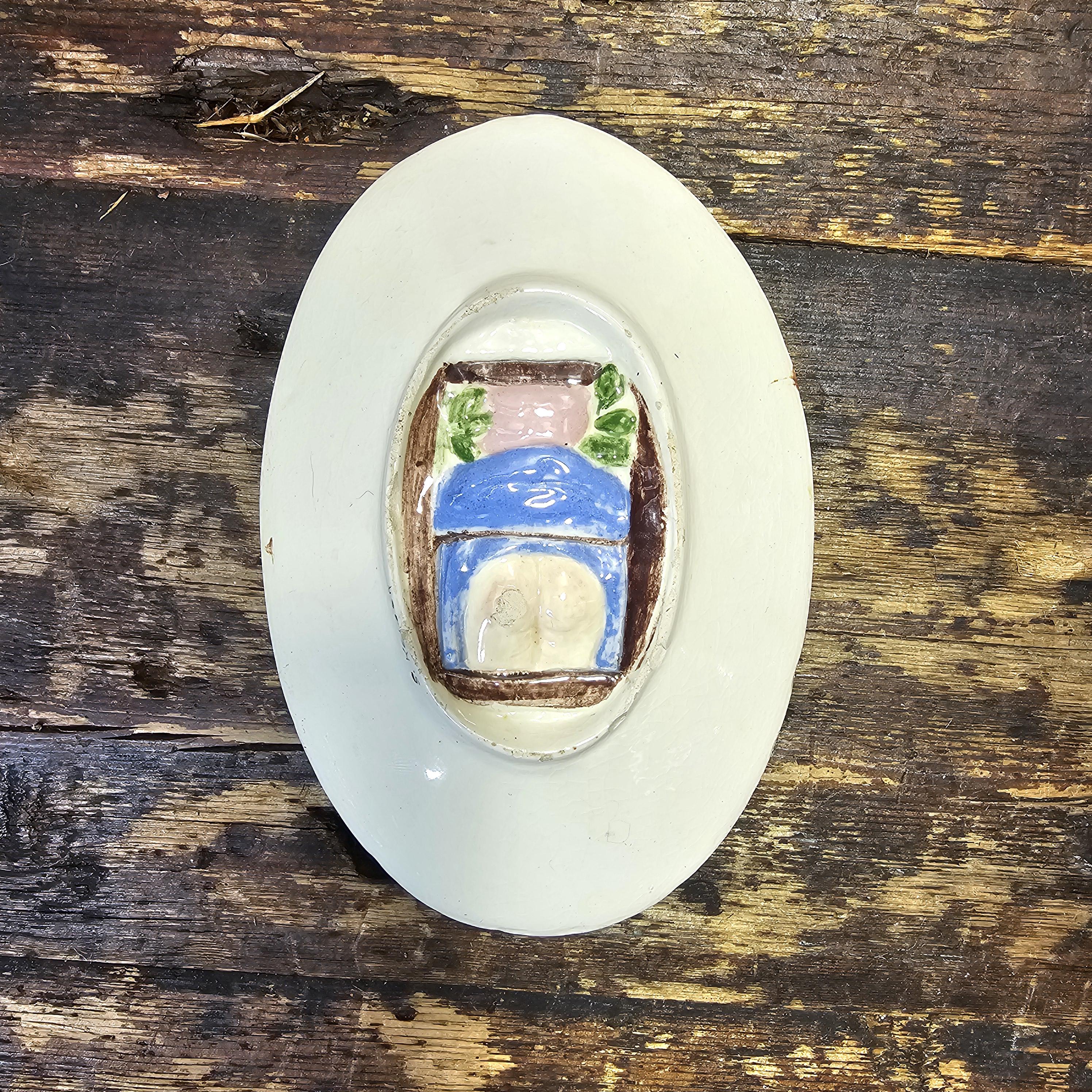 Bernhard Bloch Style Majolica Dish Erotic Theme Reverse side 5.75"L x 3.75"W