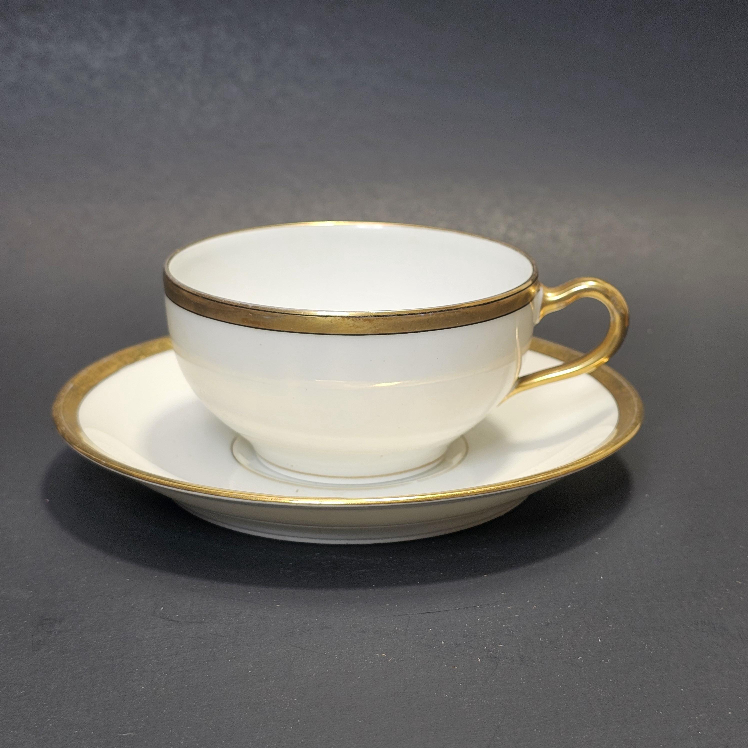 Theodore Haviland Limoges France Teacup Saucer & Fruit Bowl Set White Gold Trim