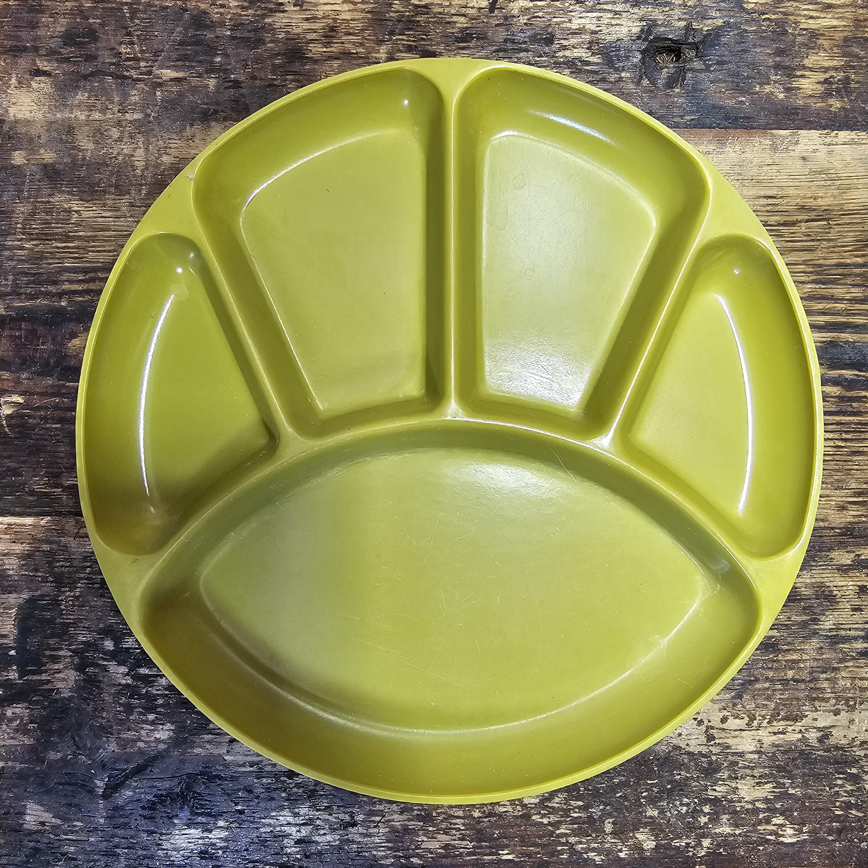 Set of 3 Vintage Gaiety Melamine Mustard Yellow Divided Dinner Plates