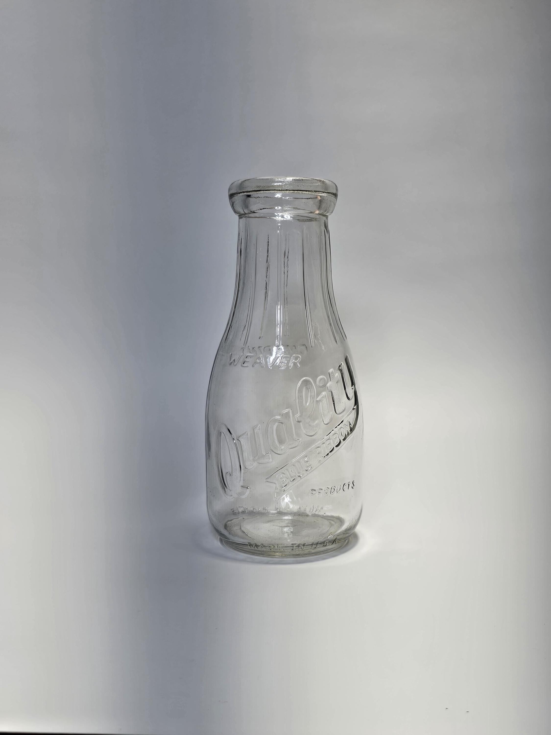 Weaver Quality Blue Ribbon Products Pint Glass Milk Bottle Made In USA 7.25"H