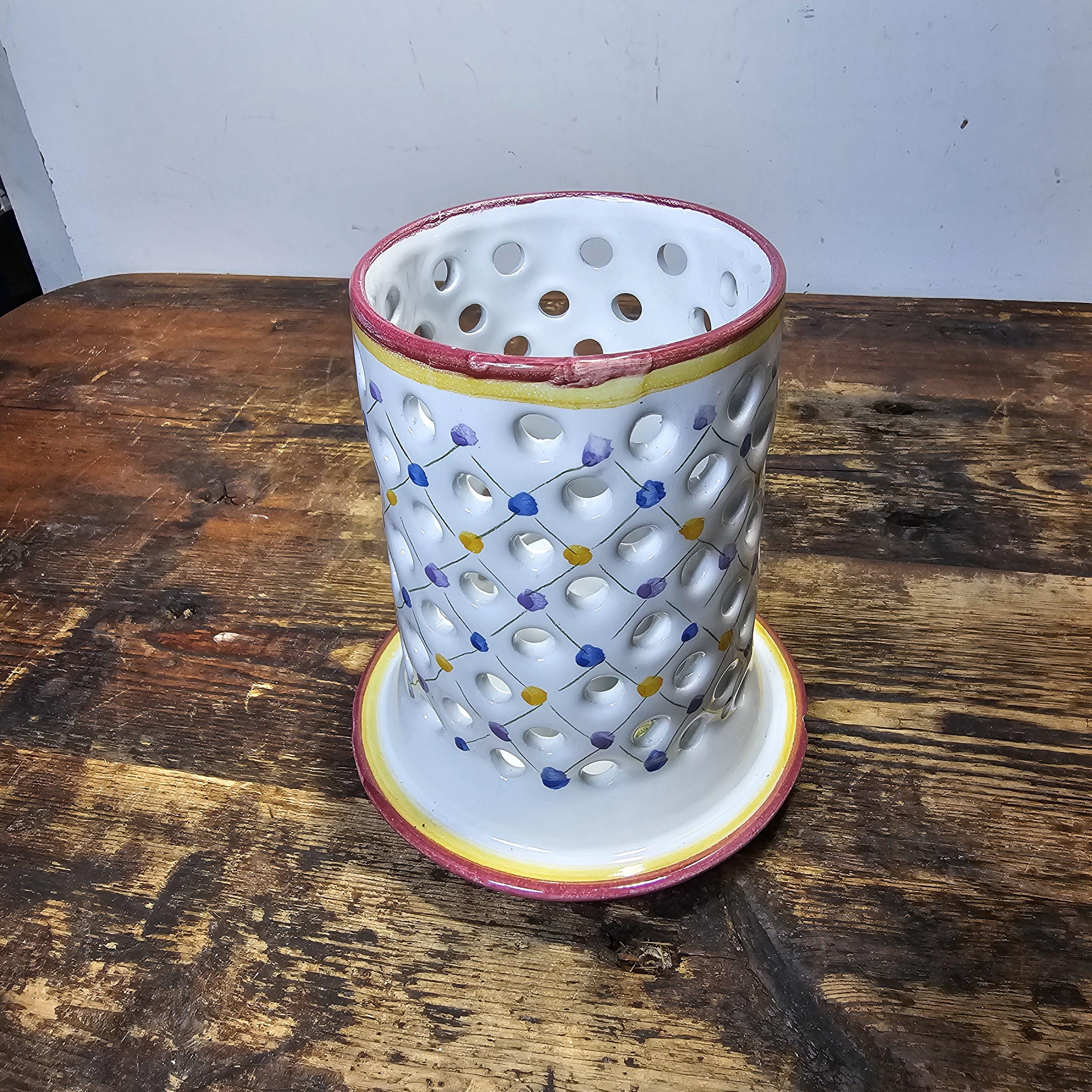 Vintage R. C. & CAL Hand Painted Candleholder Made In Portugal 6.5"H