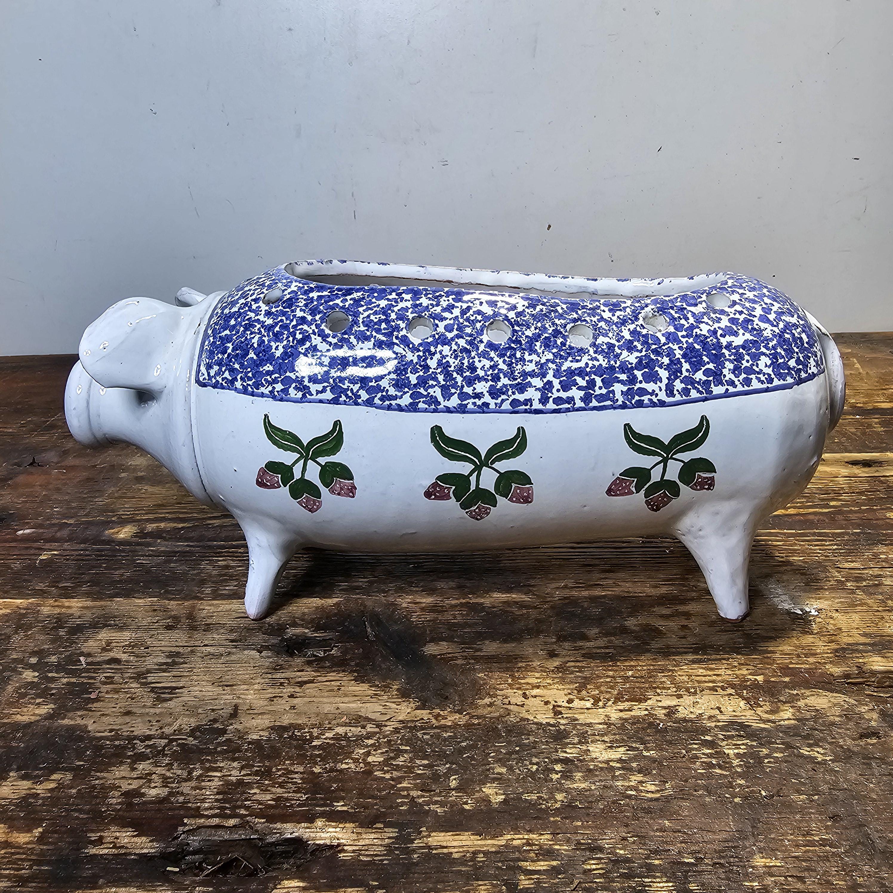 Vintage Hand Painted Pottery Pig Candle Holder (Damaged) 12.5"L x 4.5"W x 5.5"H
