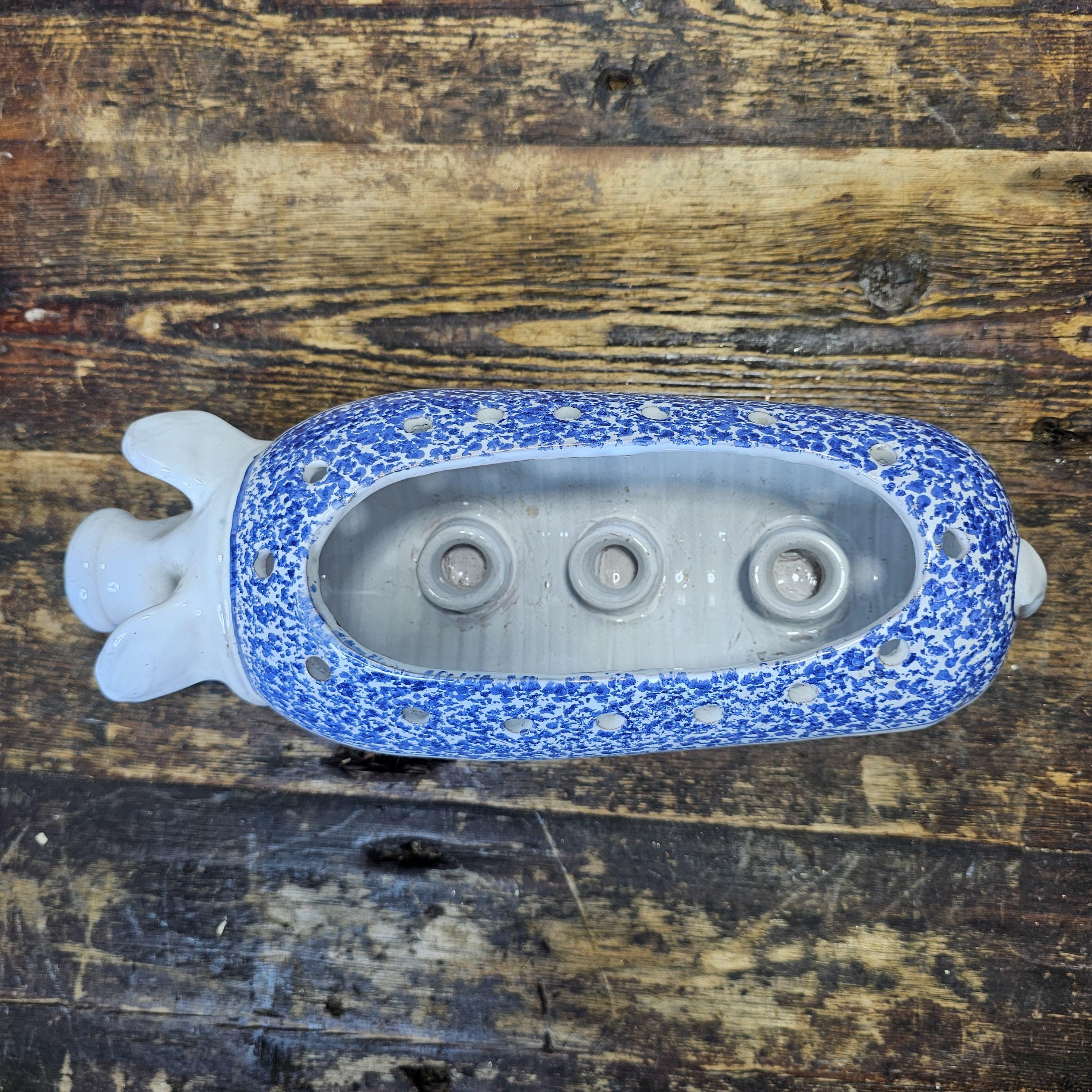 Vintage Hand Painted Pottery Pig Candle Holder (Damaged) 12.5"L x 4.5"W x 5.5"H