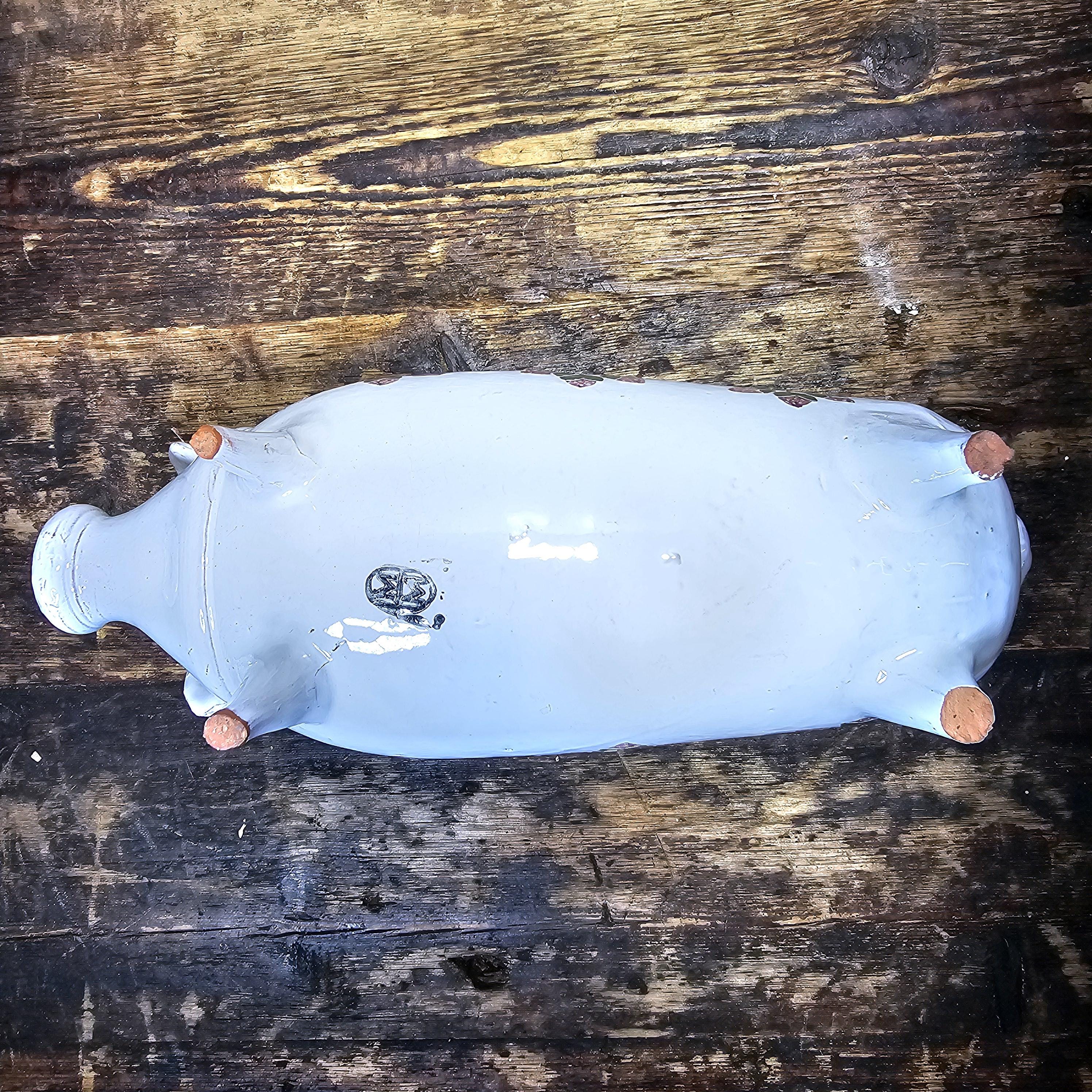 Vintage Hand Painted Pottery Pig Candle Holder (Damaged) 12.5"L x 4.5"W x 5.5"H