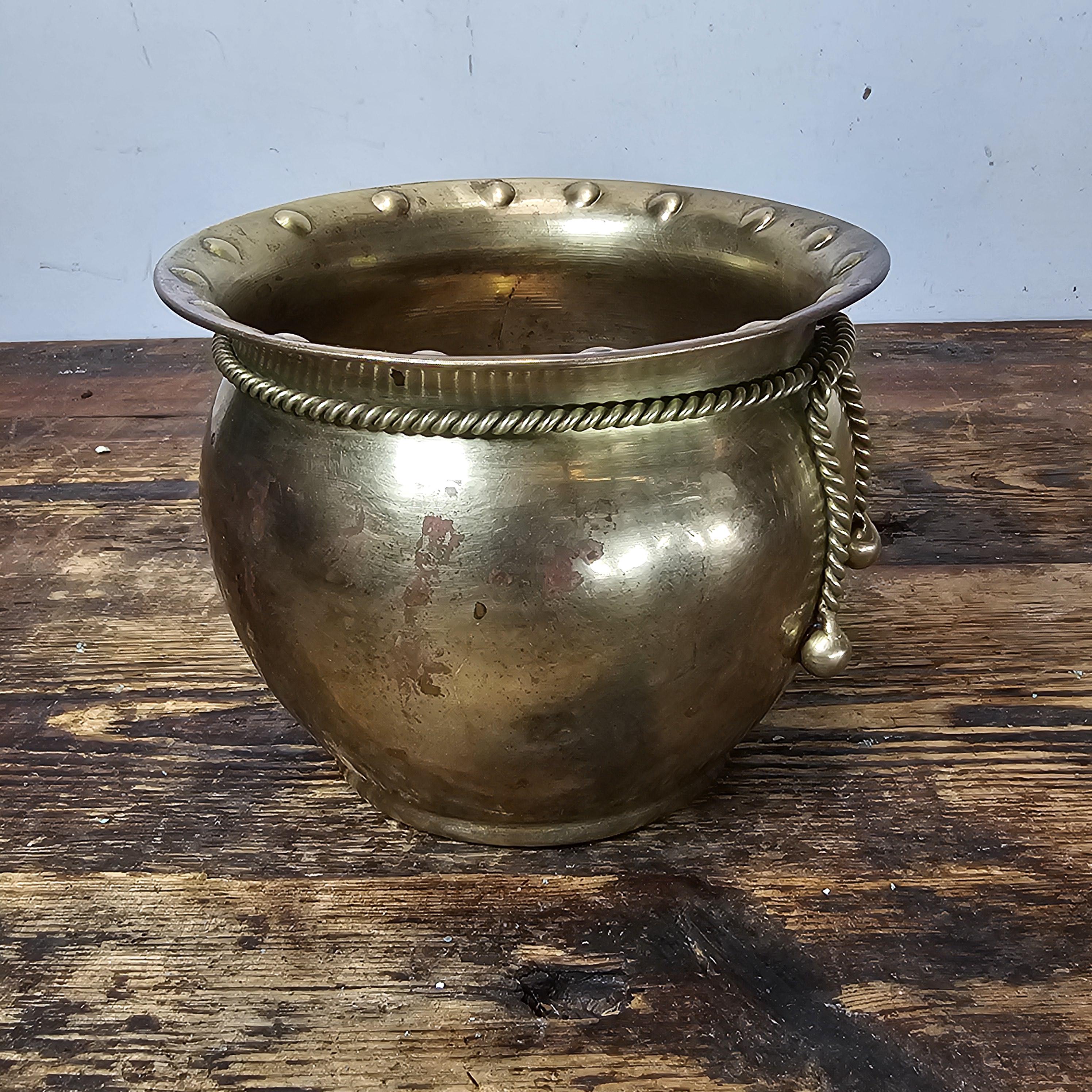 Vintage Small Brass Planter Rope Around Neck 4.5"H