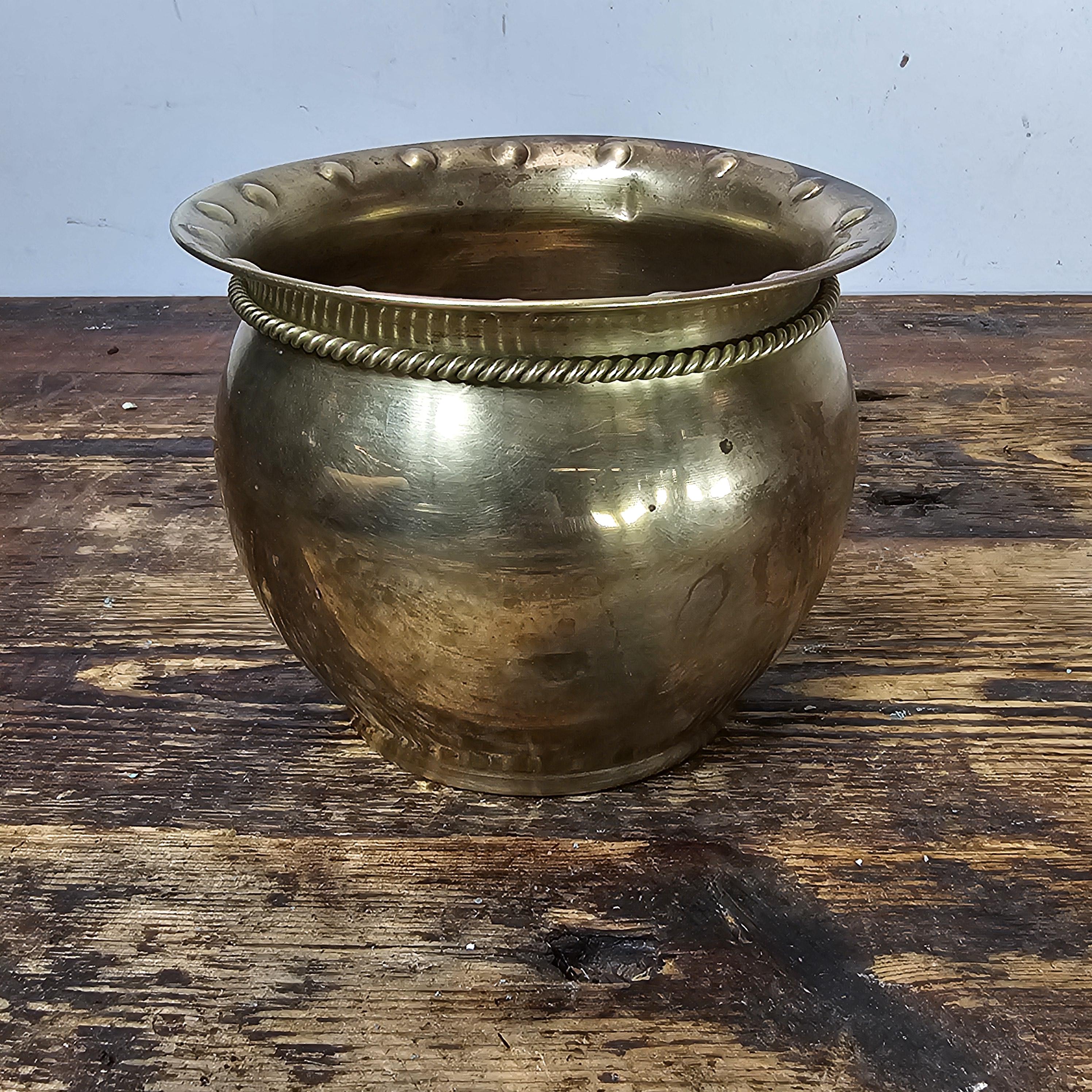 Vintage Small Brass Planter Rope Around Neck 4.5"H