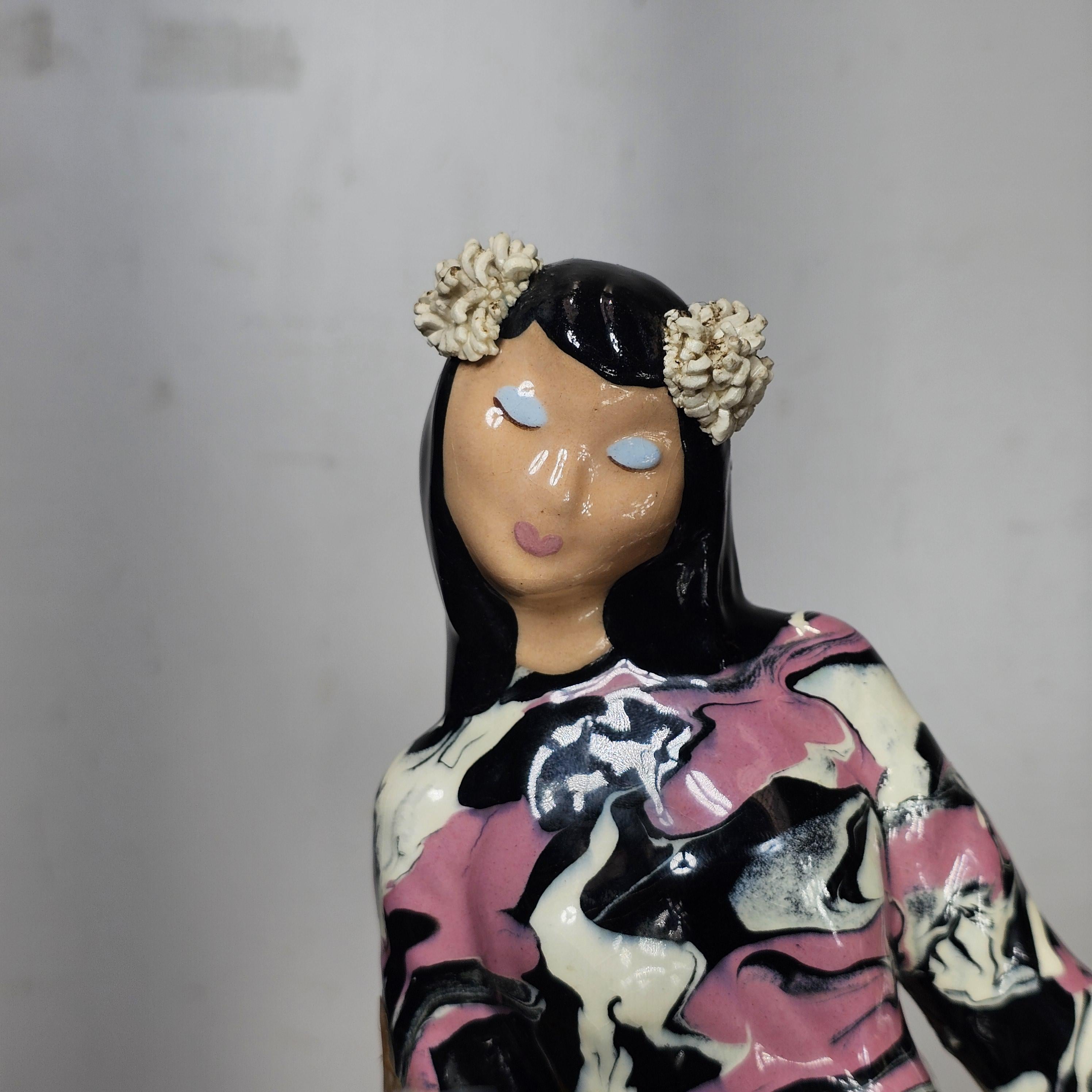 Vintage Hedi Schoop Ceramic Asian Lady with Basket Signed 1950s