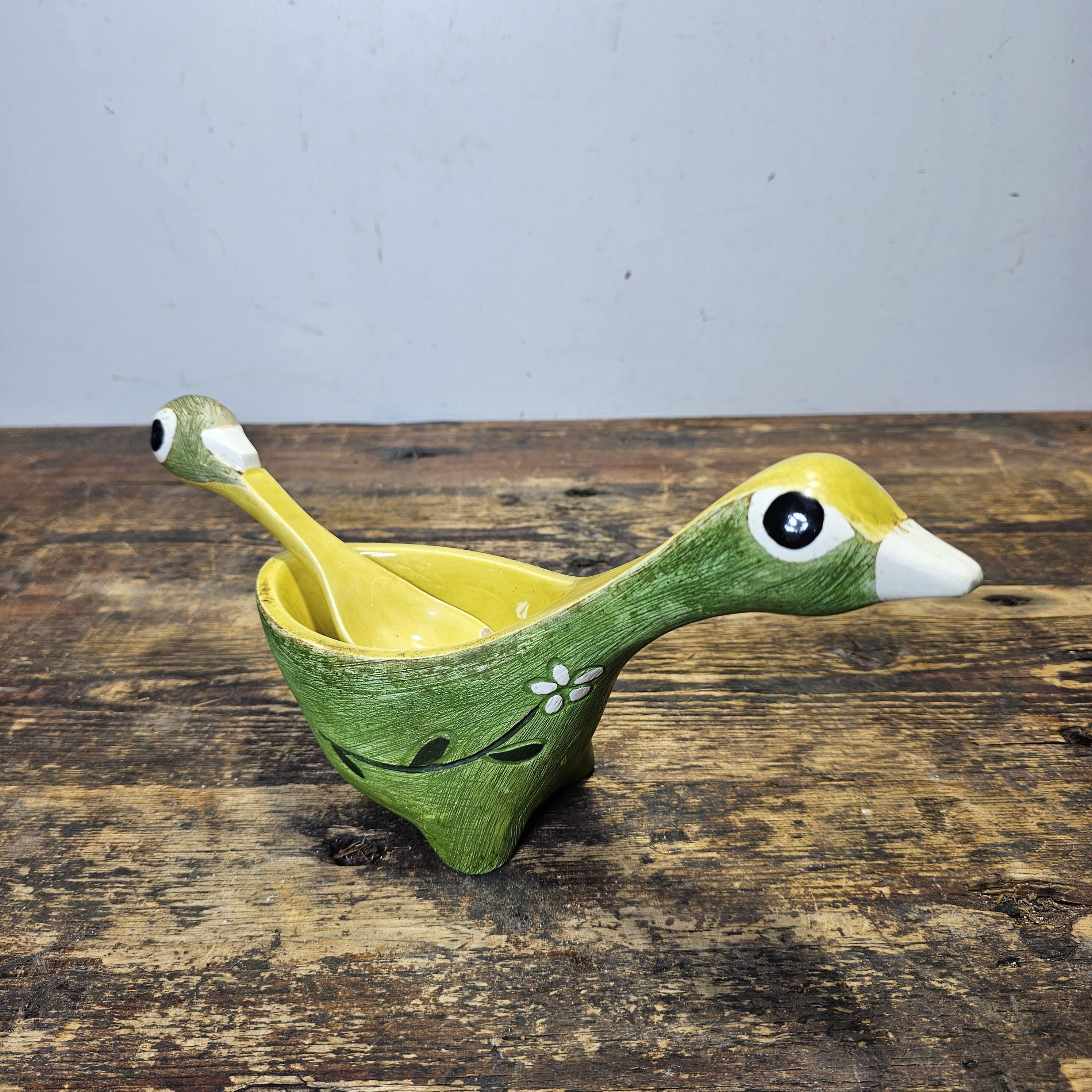 Brayton Laguna Pottery Floral Bird Decorative Guacamole Bowl and Spoon Set