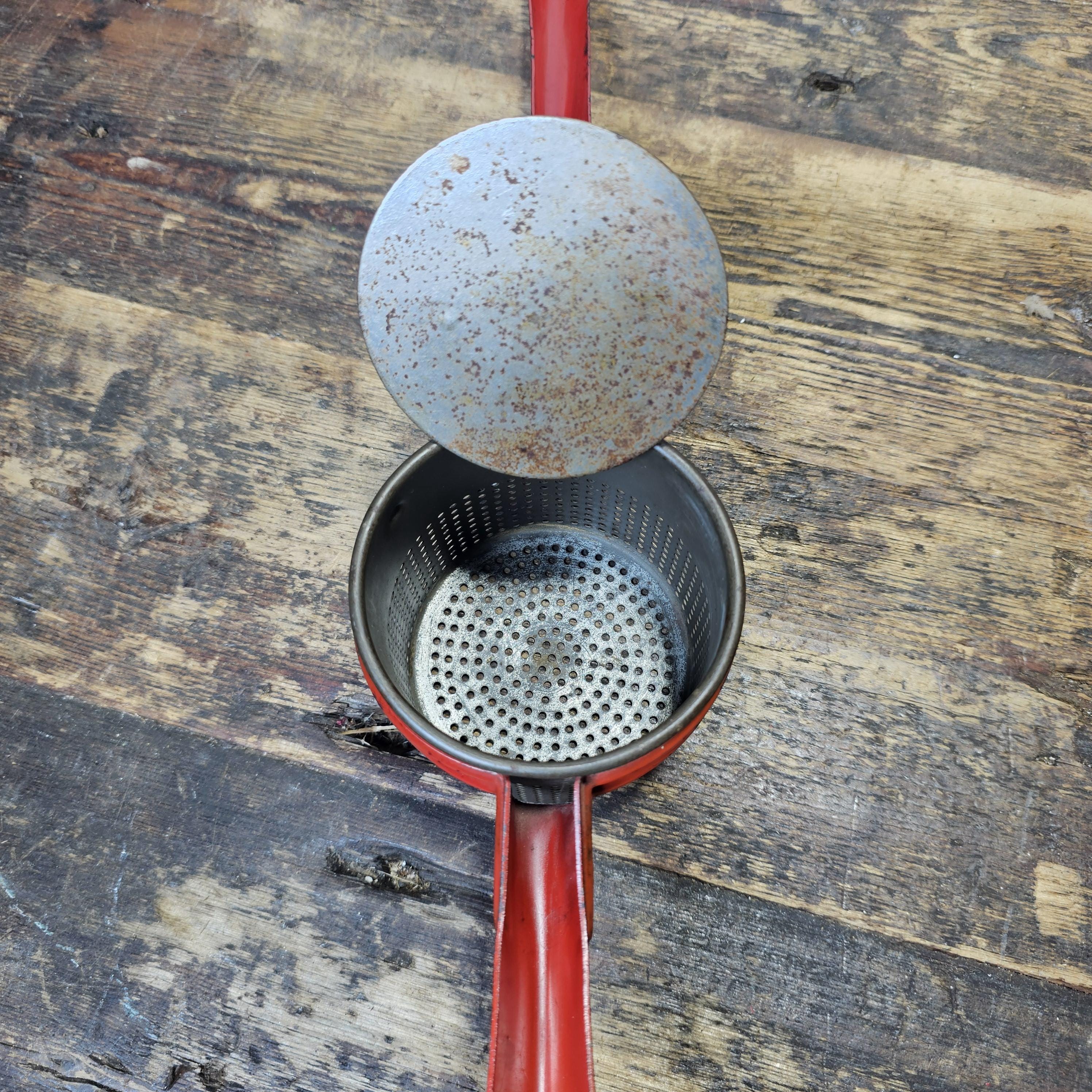 Vintage Red Metal Handle Potato Masher