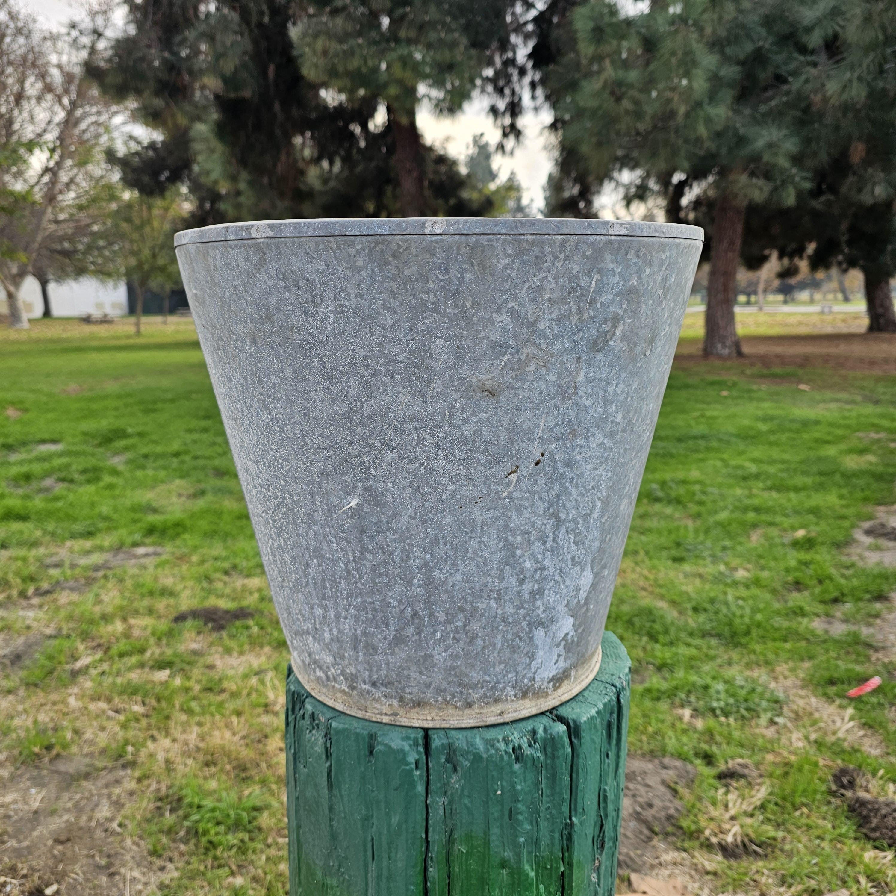 Vintage Distressed Galvanized Metal Planter 15"Diam x 13"H