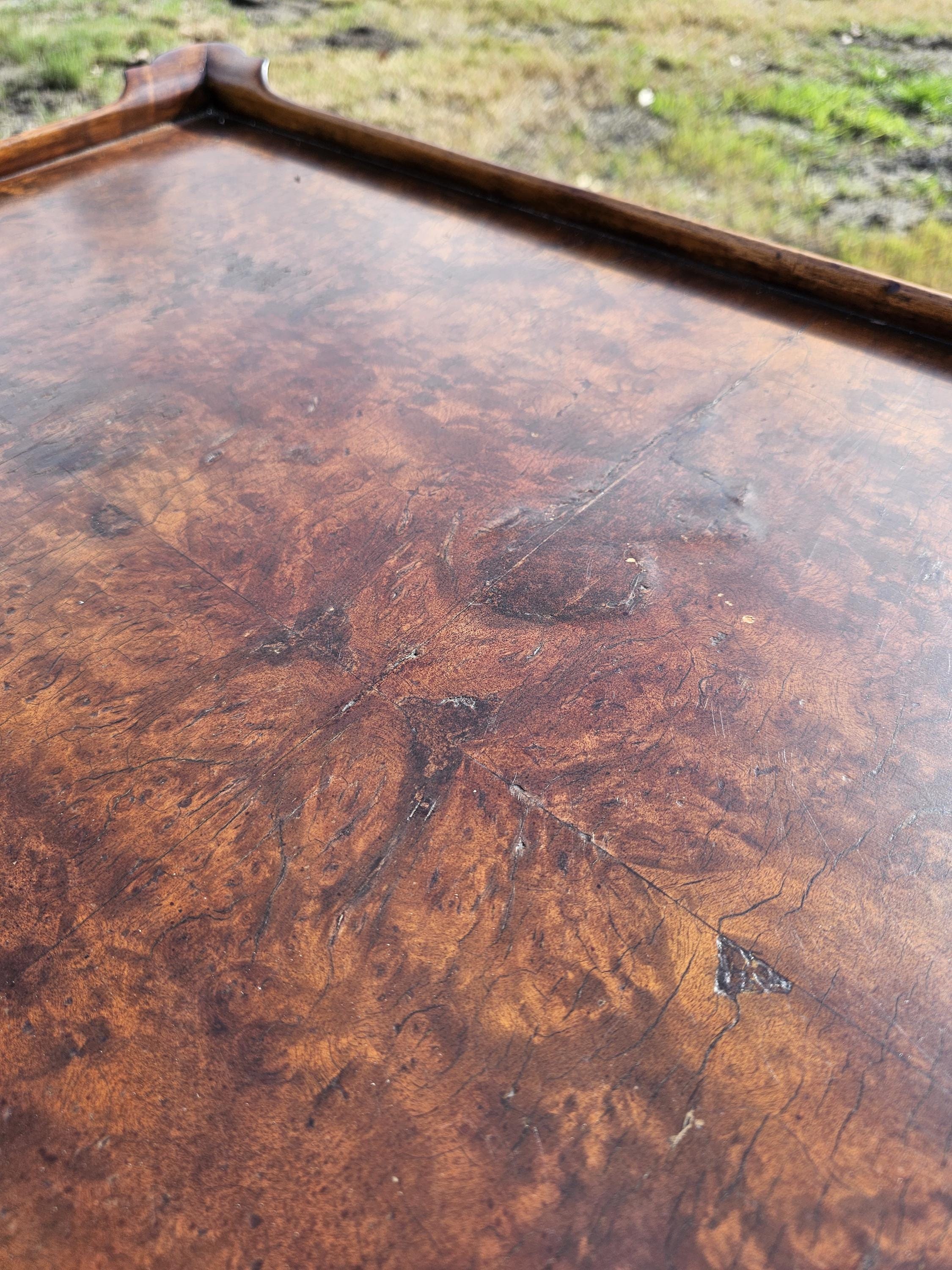 Local Pickup Only Antique Queen Anne style Tea Table With Burled Walnut On The Top