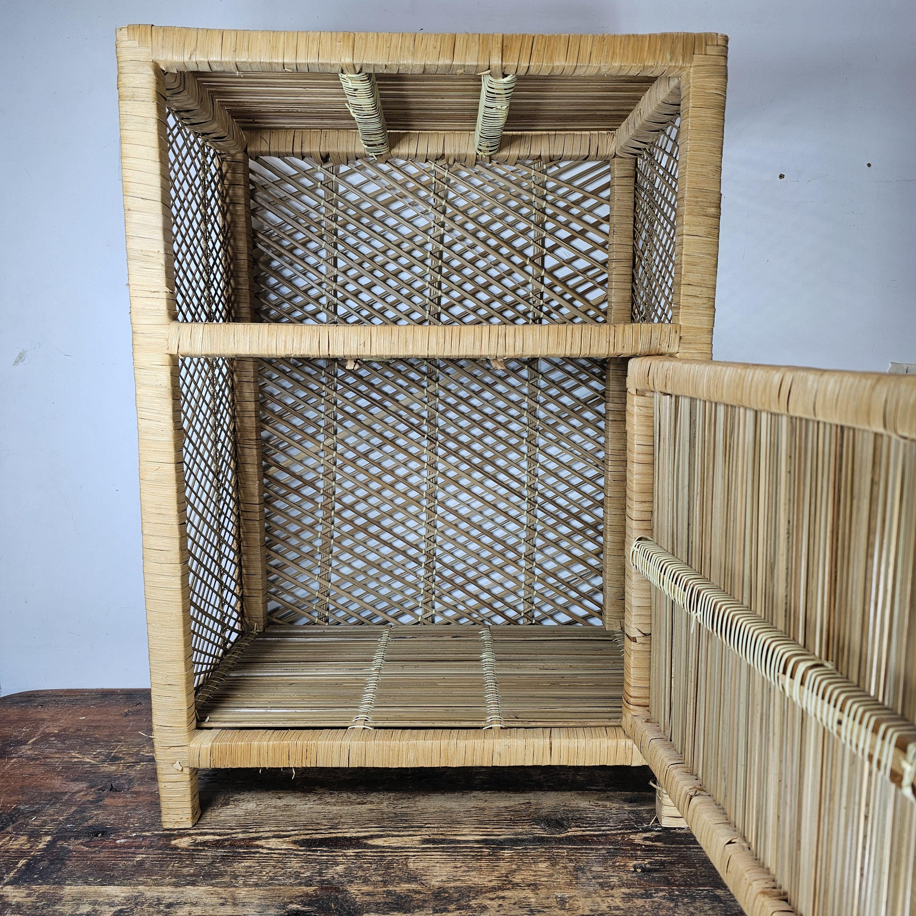 Vintage Rattan Nightstand Boho 18"W x 12"D x 26"H