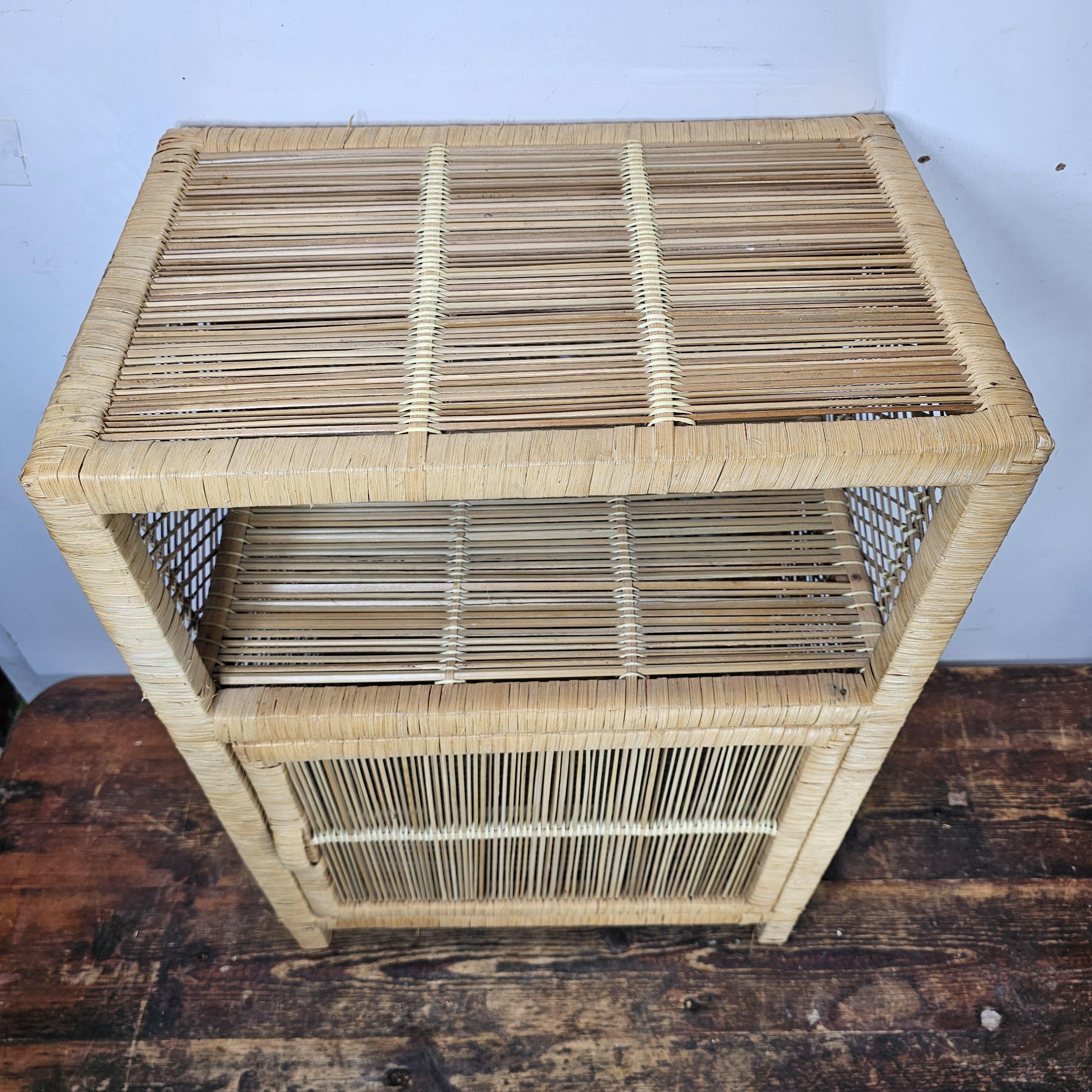 Vintage Rattan Nightstand Boho 18"W x 12"D x 26"H