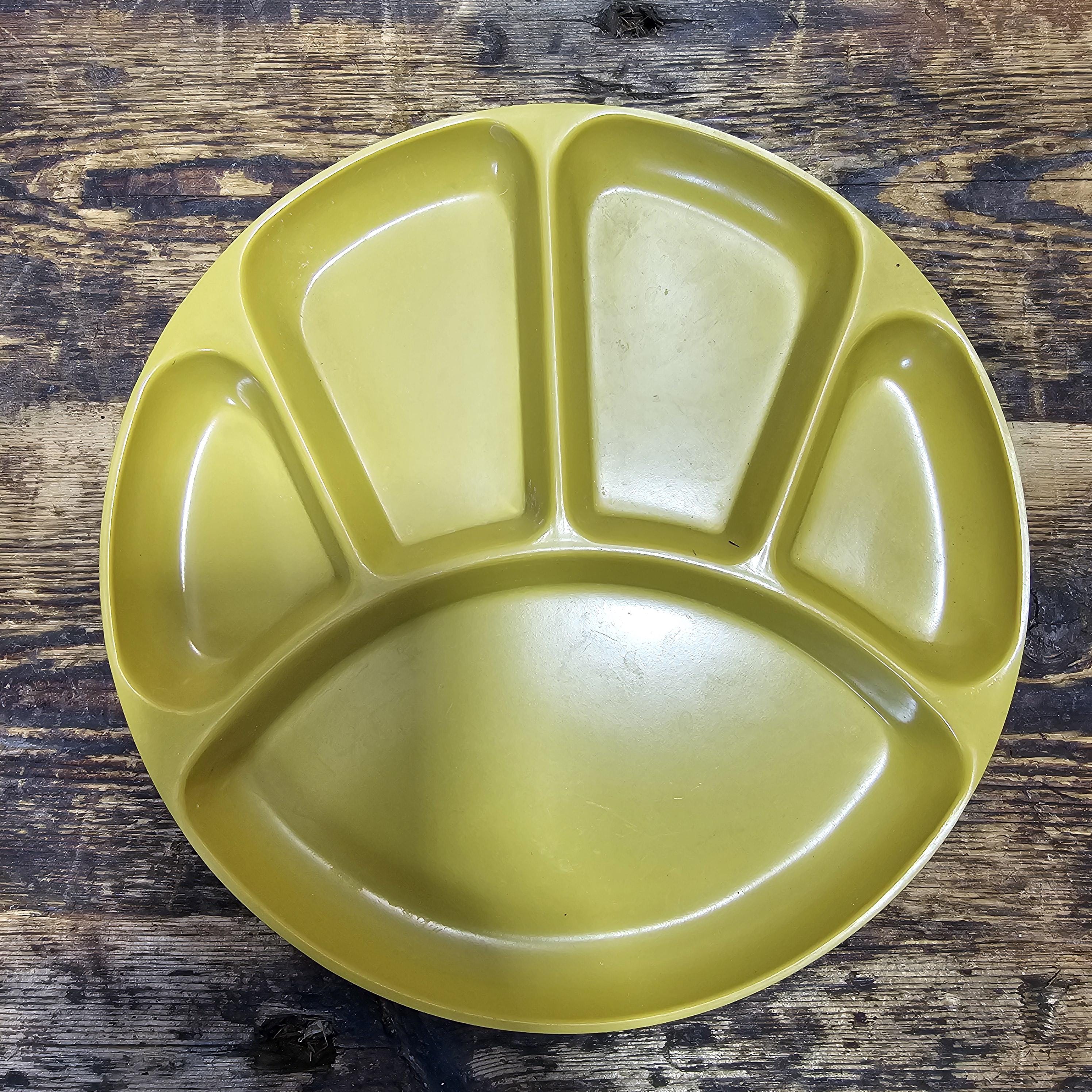 Set of 3 Vintage Gaiety Melamine Mustard Yellow Divided Dinner Plates