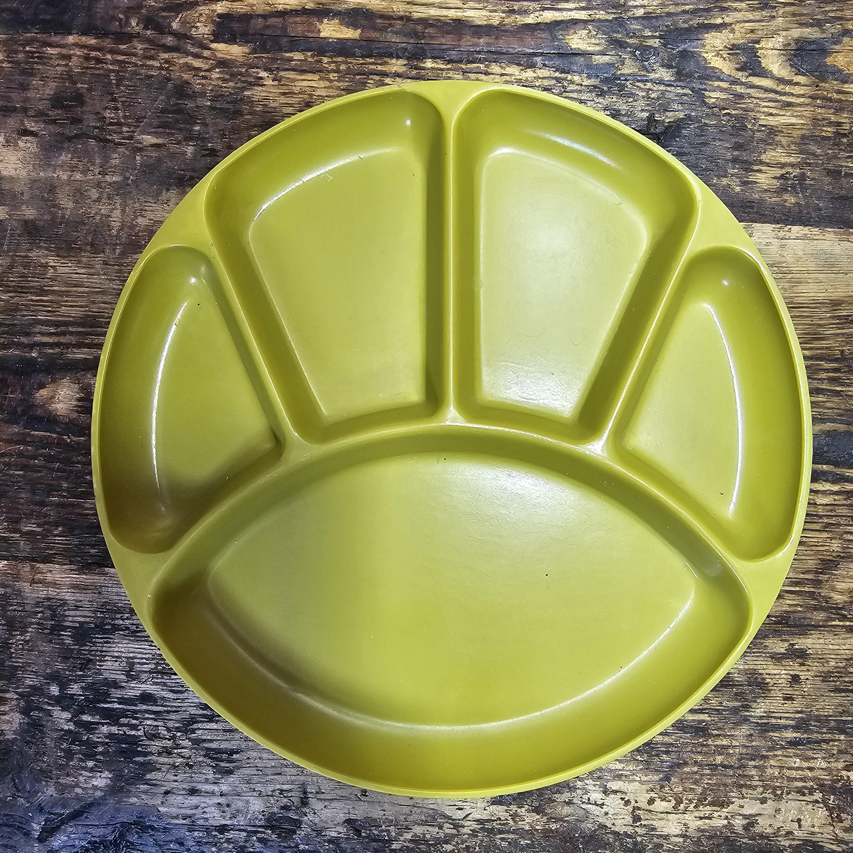 Set of 3 Vintage Gaiety Melamine Mustard Yellow Divided Dinner Plates