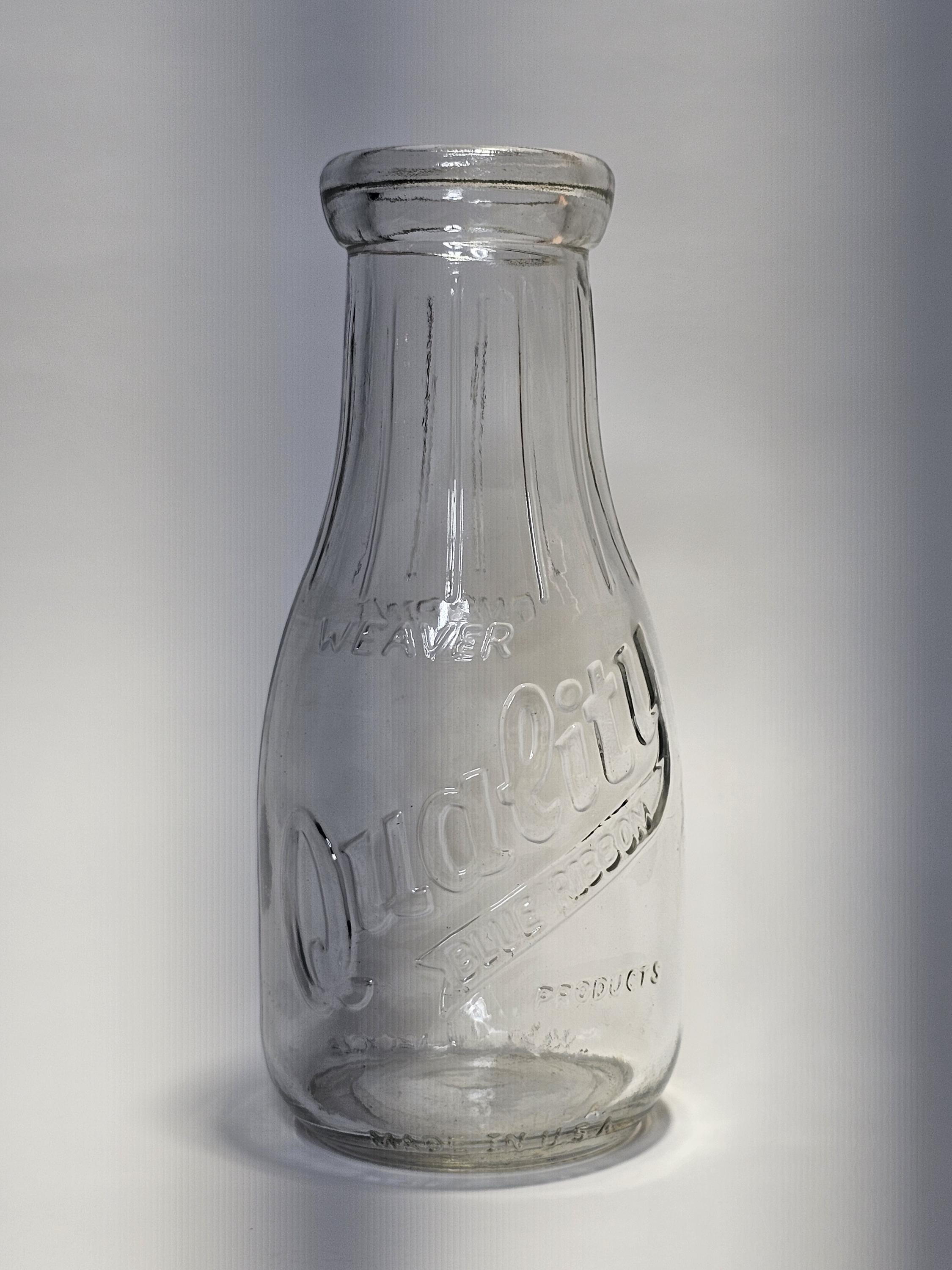 Weaver Quality Blue Ribbon Products Pint Glass Milk Bottle Made In USA 7.25"H