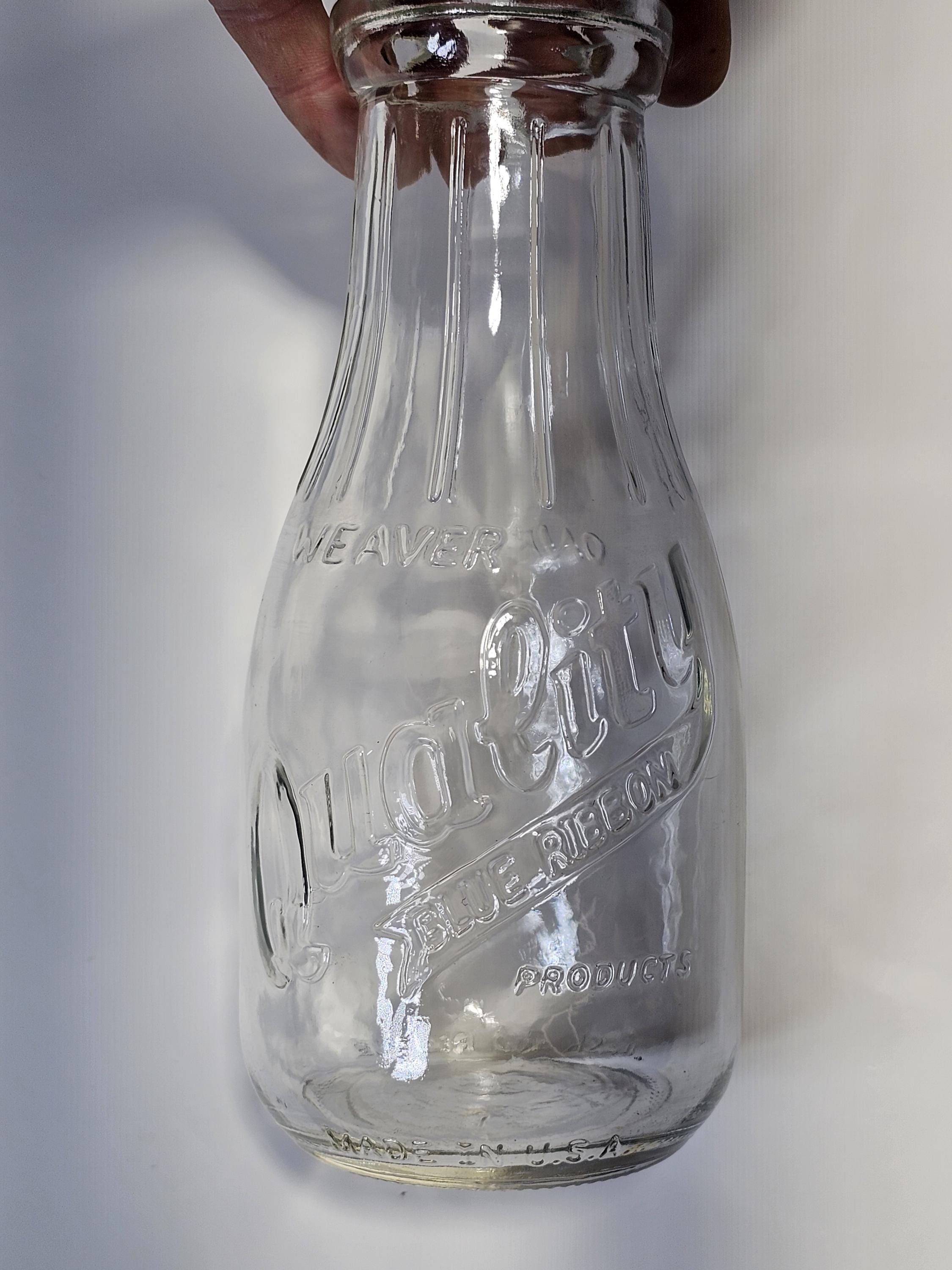Weaver Quality Blue Ribbon Products Pint Glass Milk Bottle Made In USA 7.25"H
