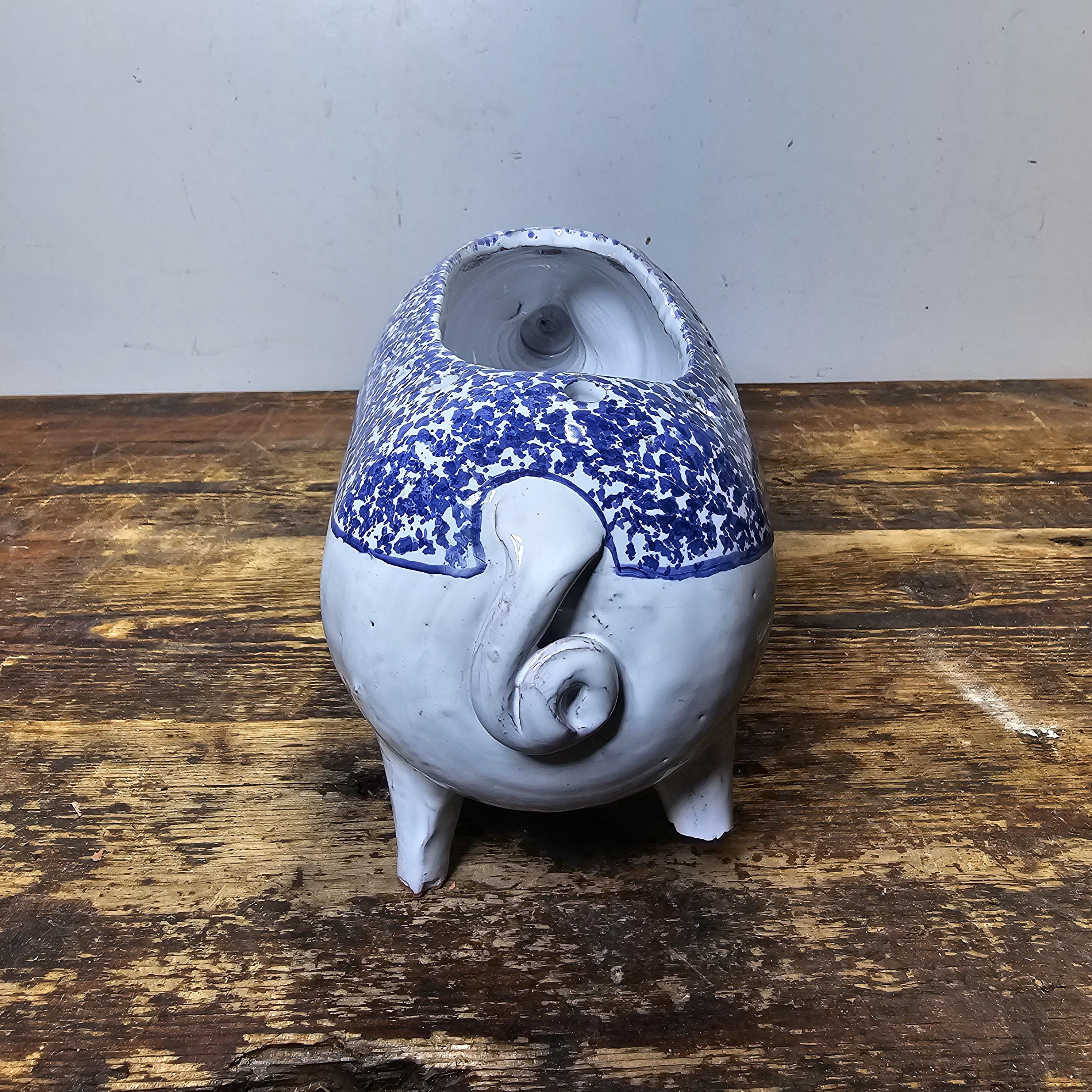 Vintage Hand Painted Pottery Pig Candle Holder (Damaged) 12.5"L x 4.5"W x 5.5"H