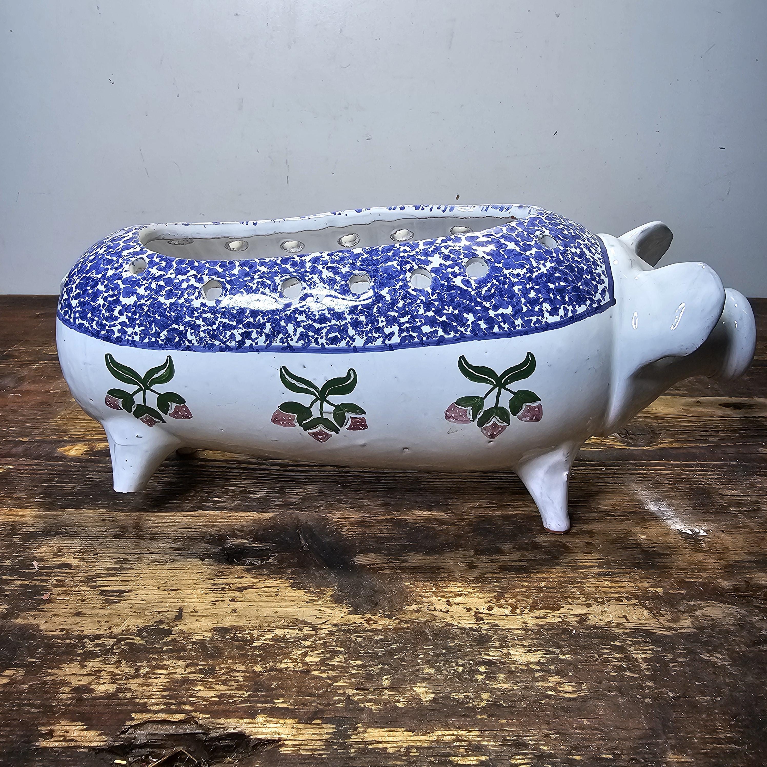 Vintage Hand Painted Pottery Pig Candle Holder (Damaged) 12.5"L x 4.5"W x 5.5"H