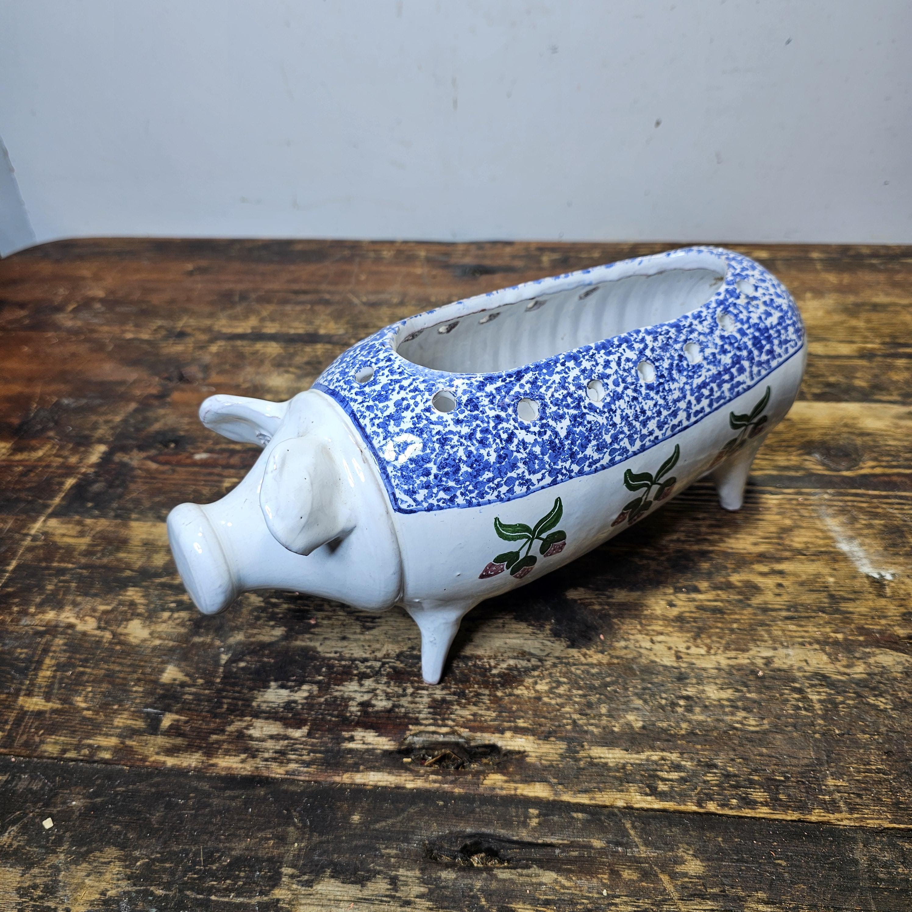 Vintage Hand Painted Pottery Pig Candle Holder (Damaged) 12.5"L x 4.5"W x 5.5"H