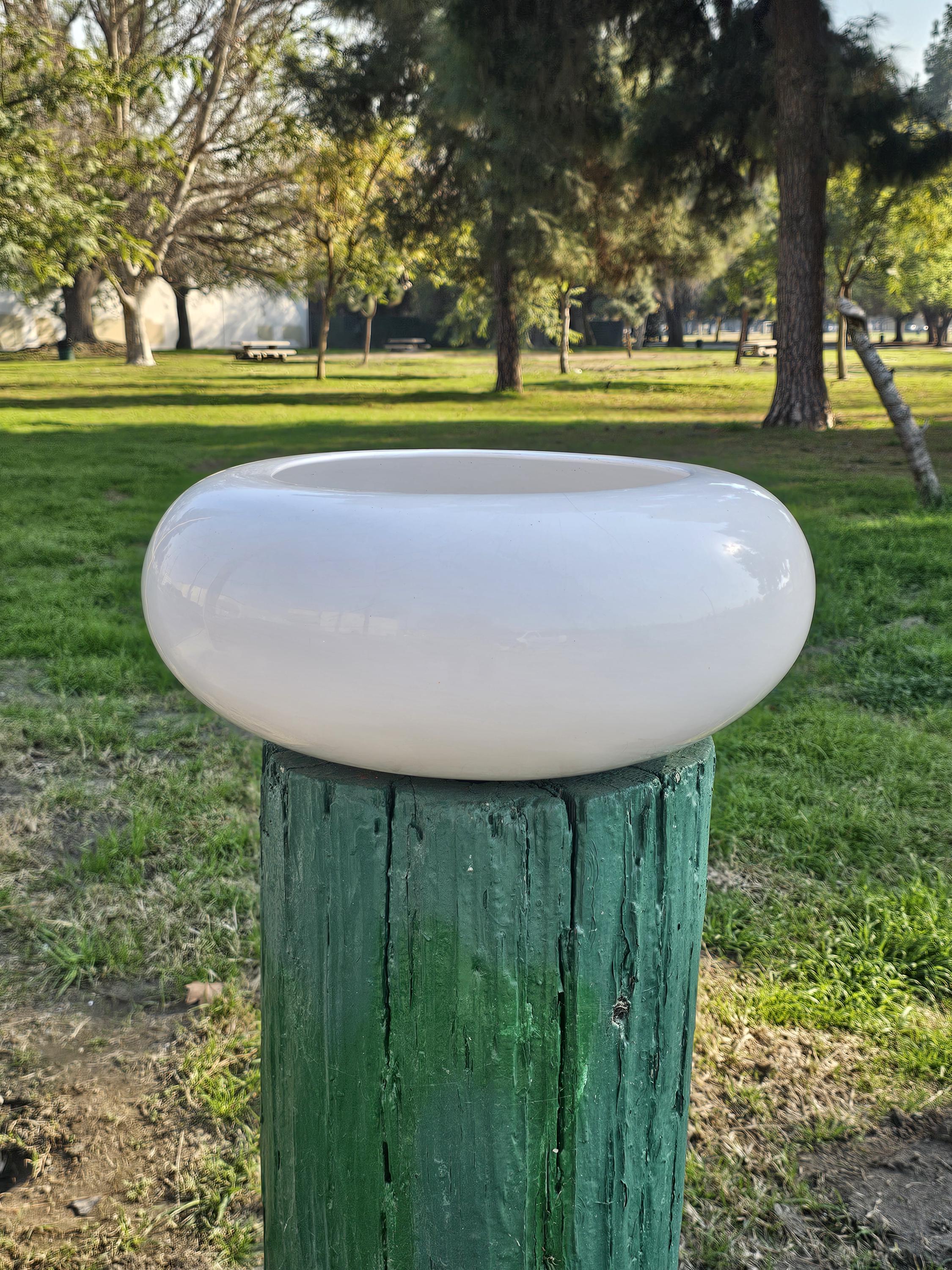 Semi-Spherical White Planter Ceramic Glazed Planter Pot with Drainage 15" Diam