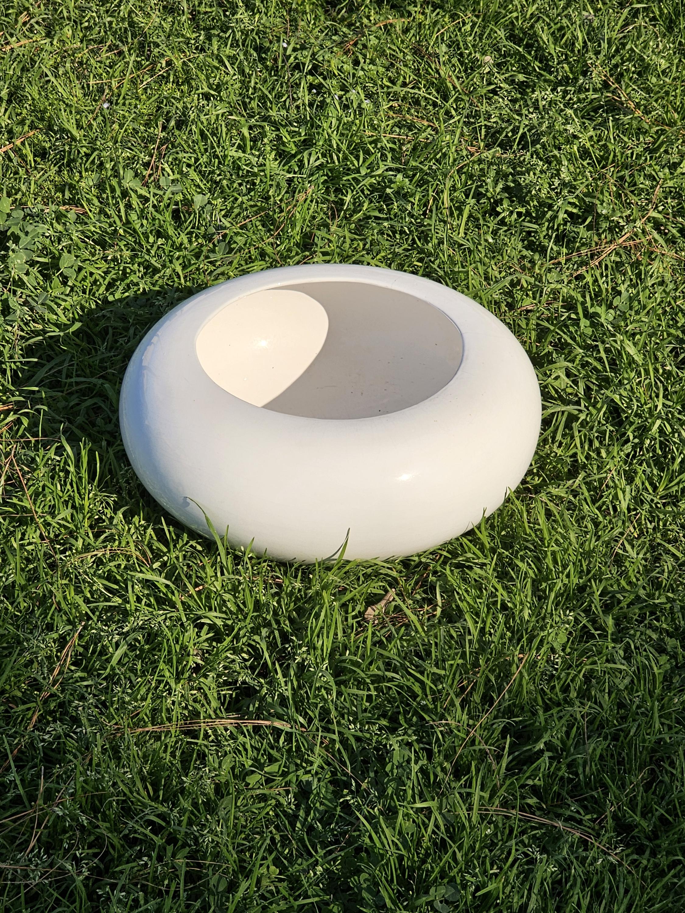 Semi-Spherical White Planter Ceramic Glazed Planter Pot with Drainage 15" Diam