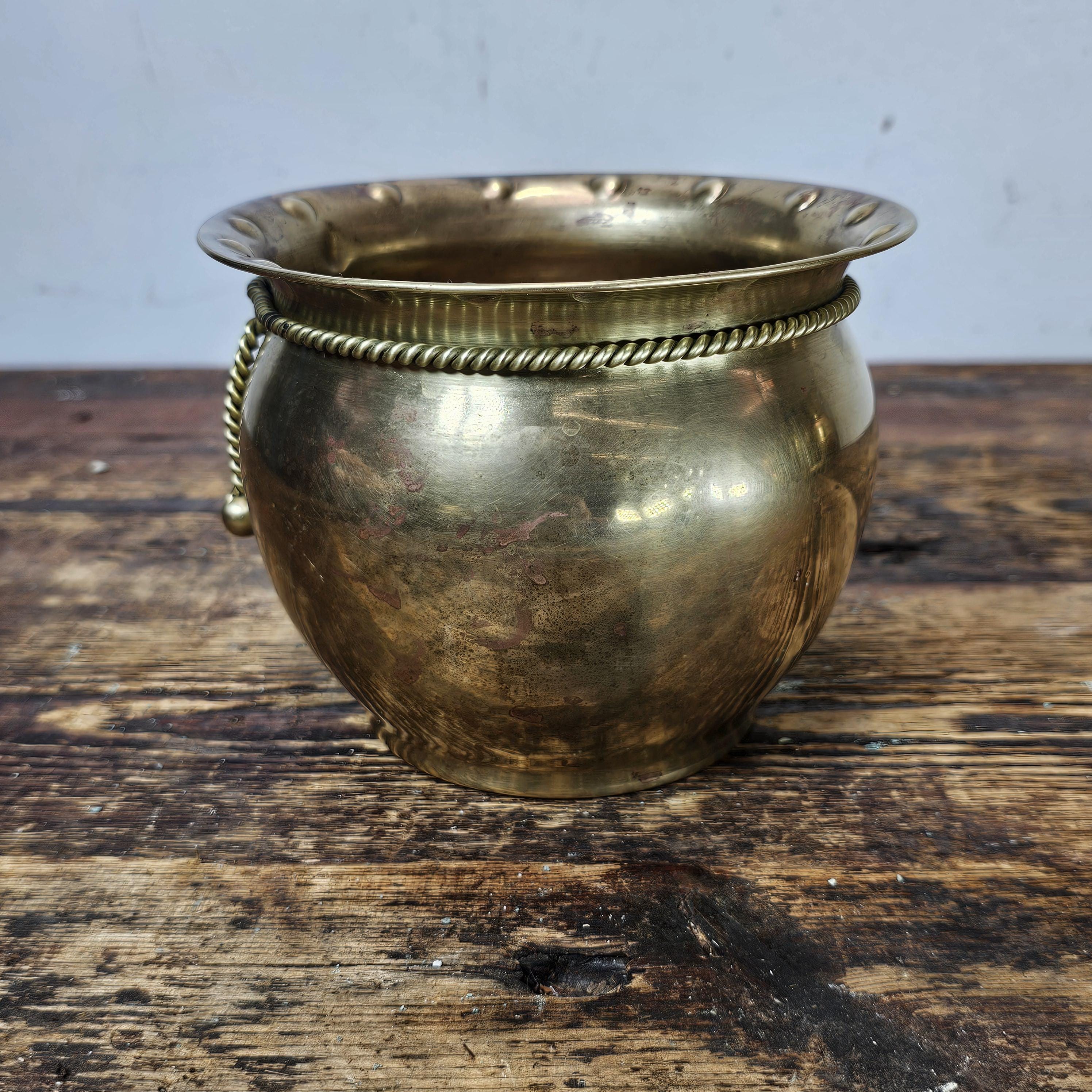 Vintage Small Brass Planter Rope Around Neck 4.5"H