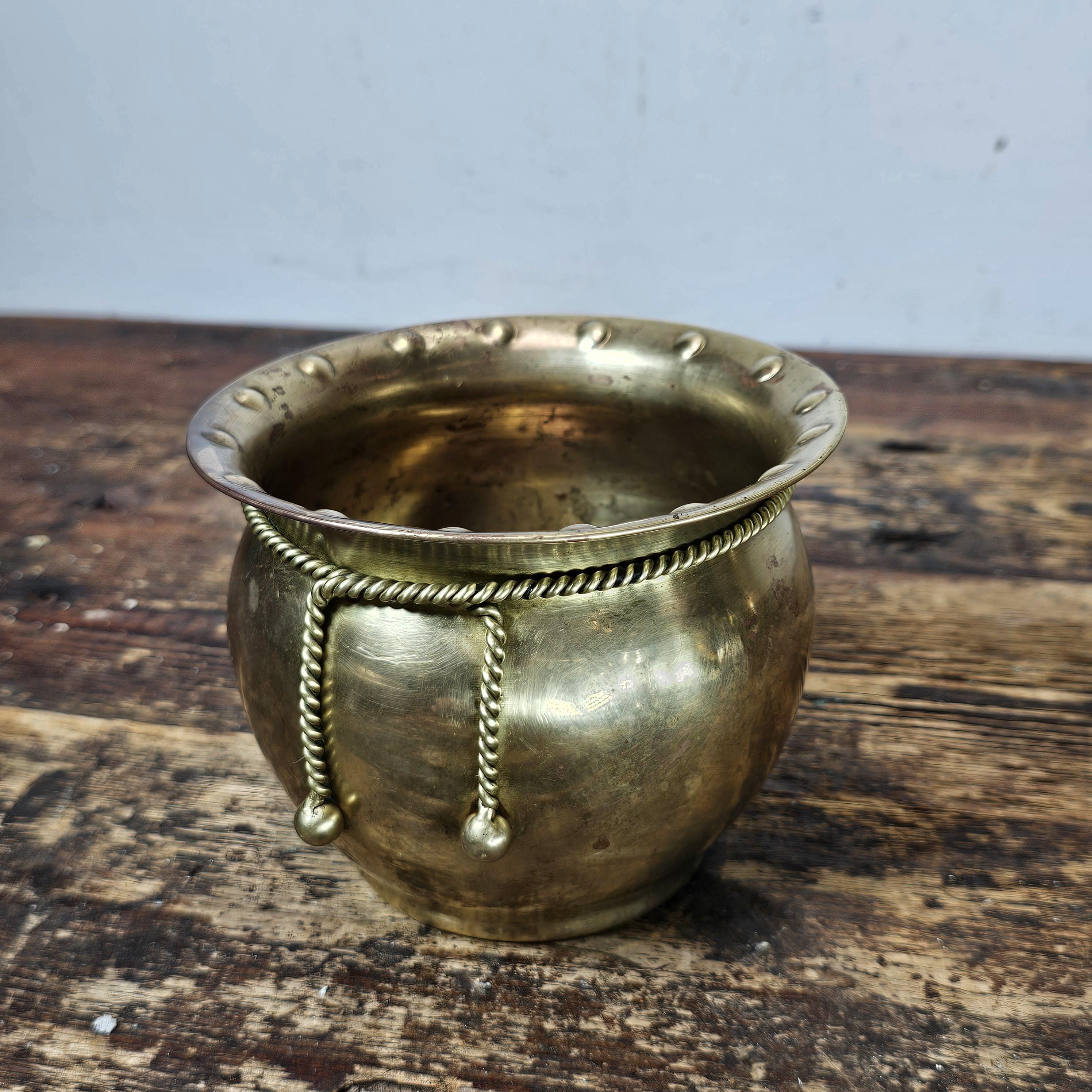 Vintage Small Brass Planter Rope Around Neck 4.5"H