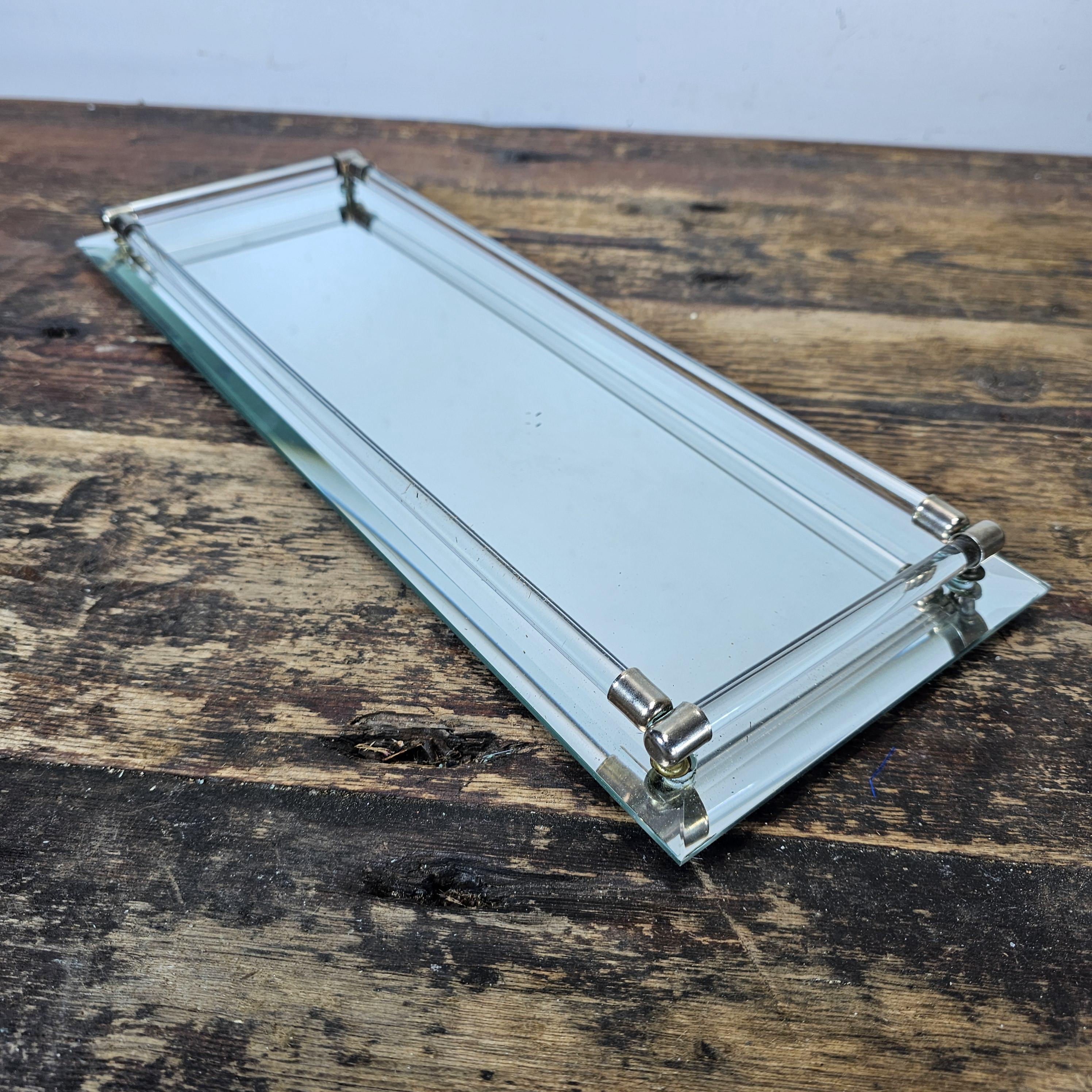 Vintage Dresser Vanity Tray Mirror bottom & Acrylic Rail 6"W x 19"L x 1.25"H