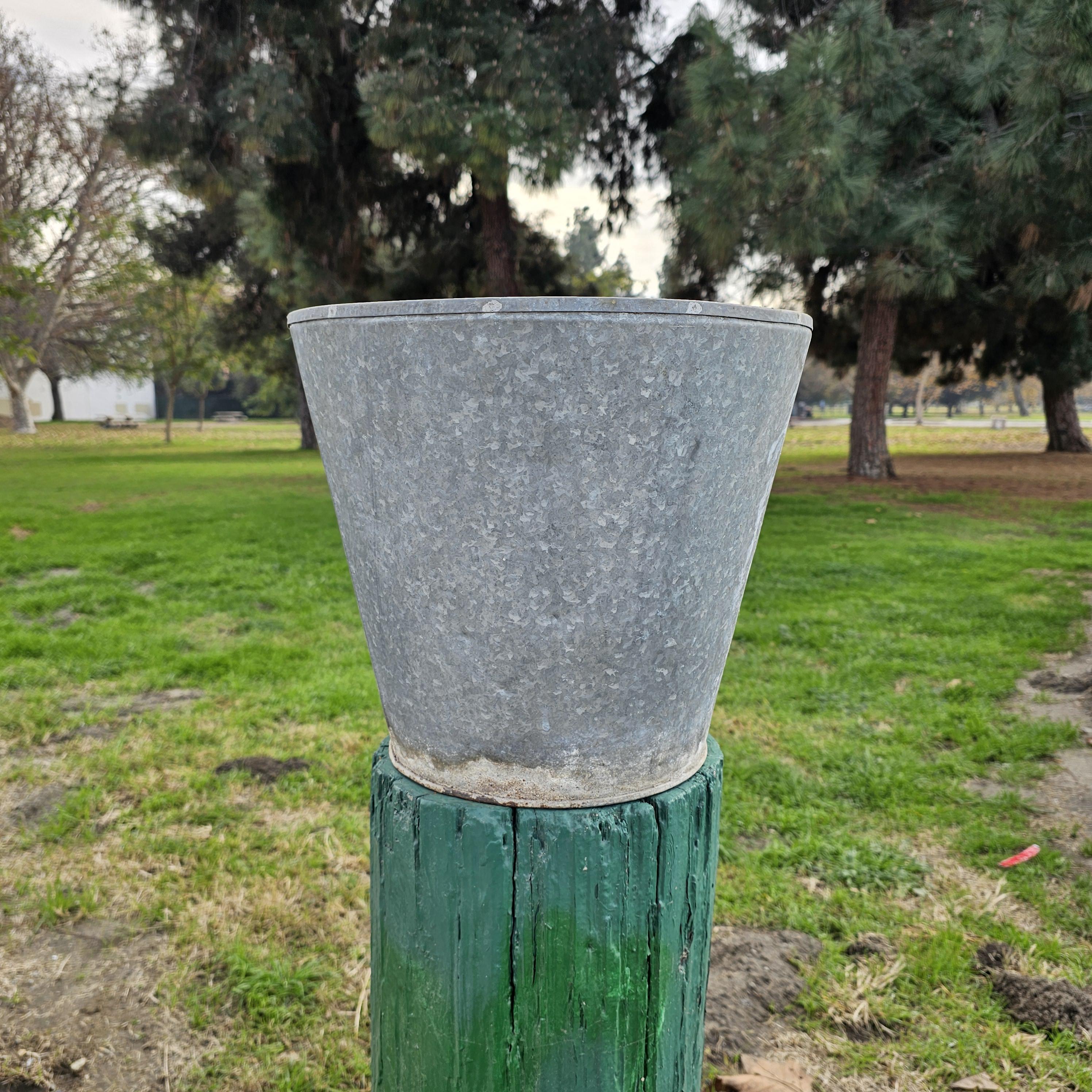 Vintage Distressed Galvanized Metal Planter 15"Diam x 13"H