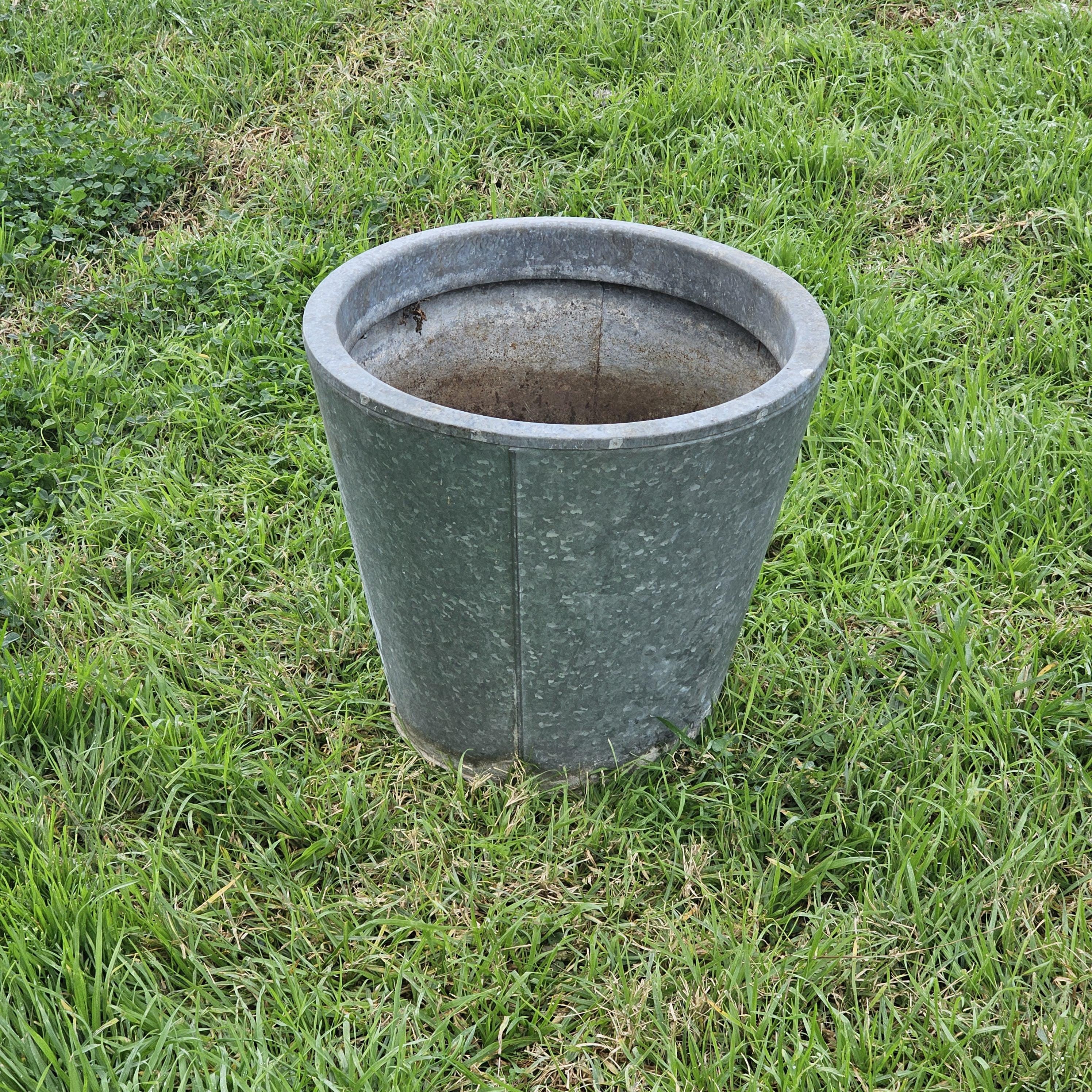 Vintage Distressed Galvanized Metal Planter 15"Diam x 13"H