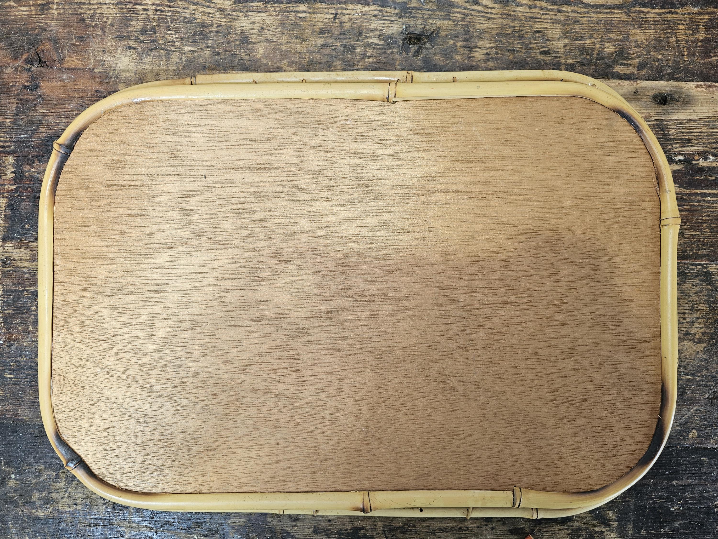 Set of 7 Vintage Bamboo Tray Woven Wicker Serving Tray Boho 19" x 13" x 1-1/4"