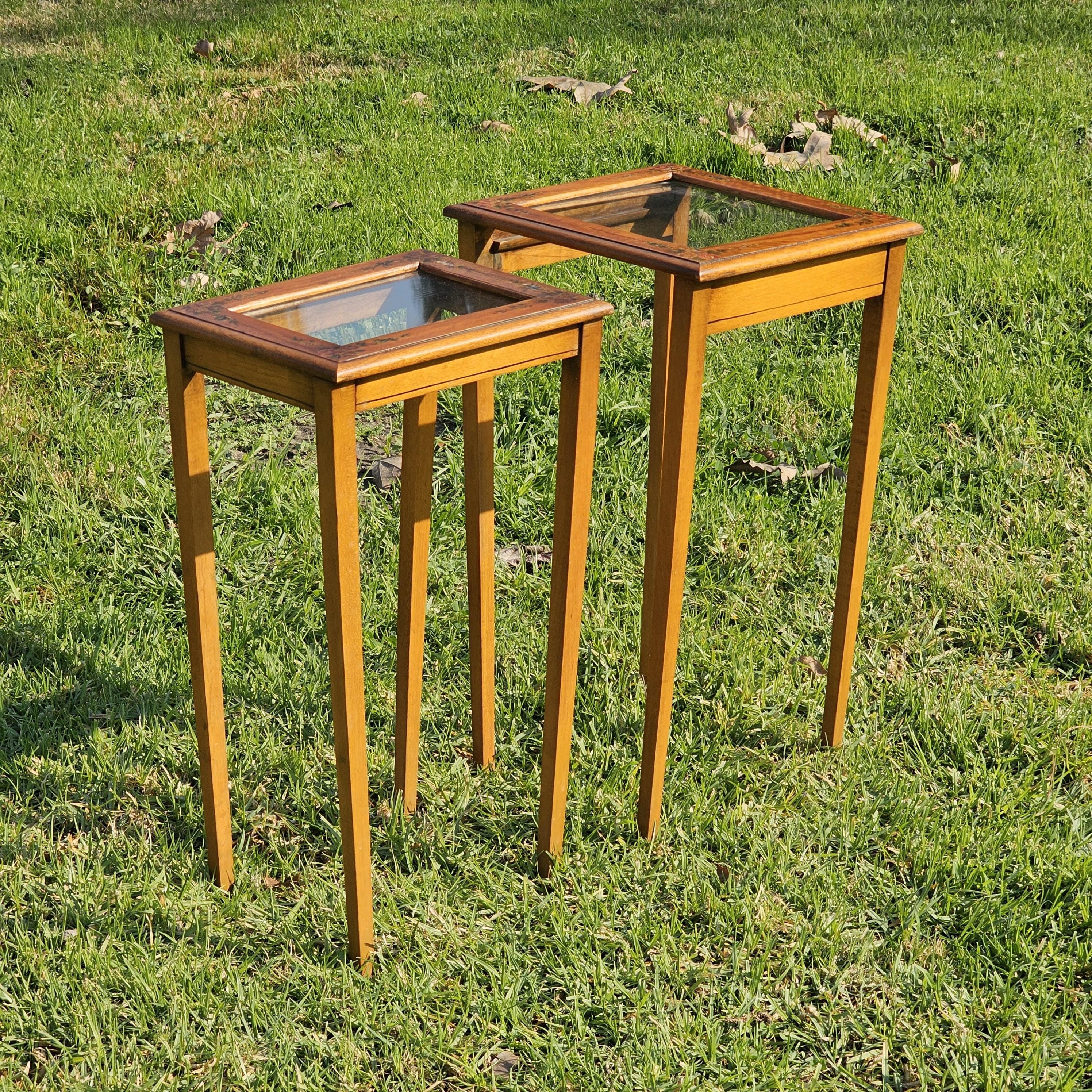 Antique 1920s FLINT & HORNER Hand-painted Nesting Tables with Pencil Post Legs