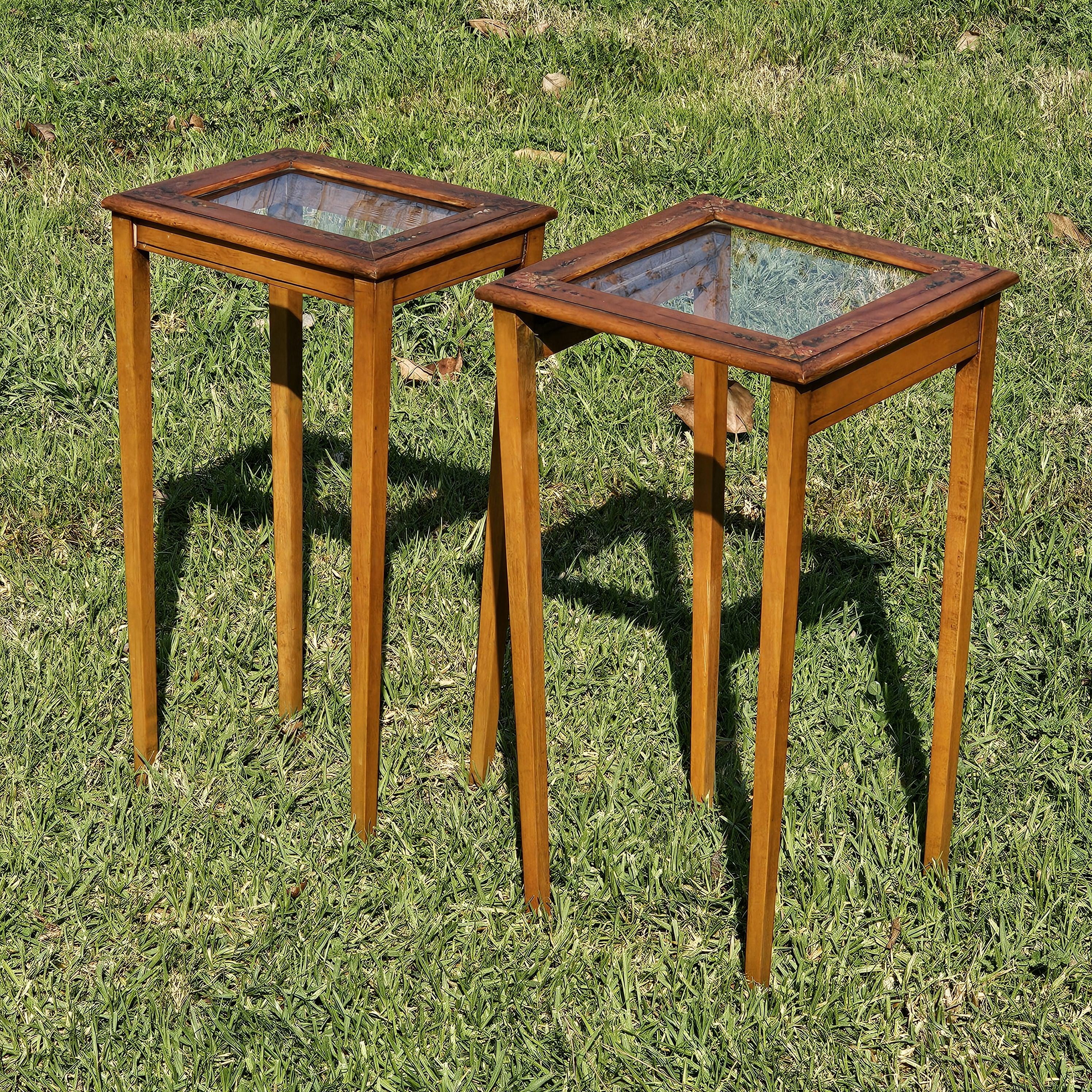 Antique 1920s FLINT & HORNER Hand-painted Nesting Tables with Pencil Post Legs