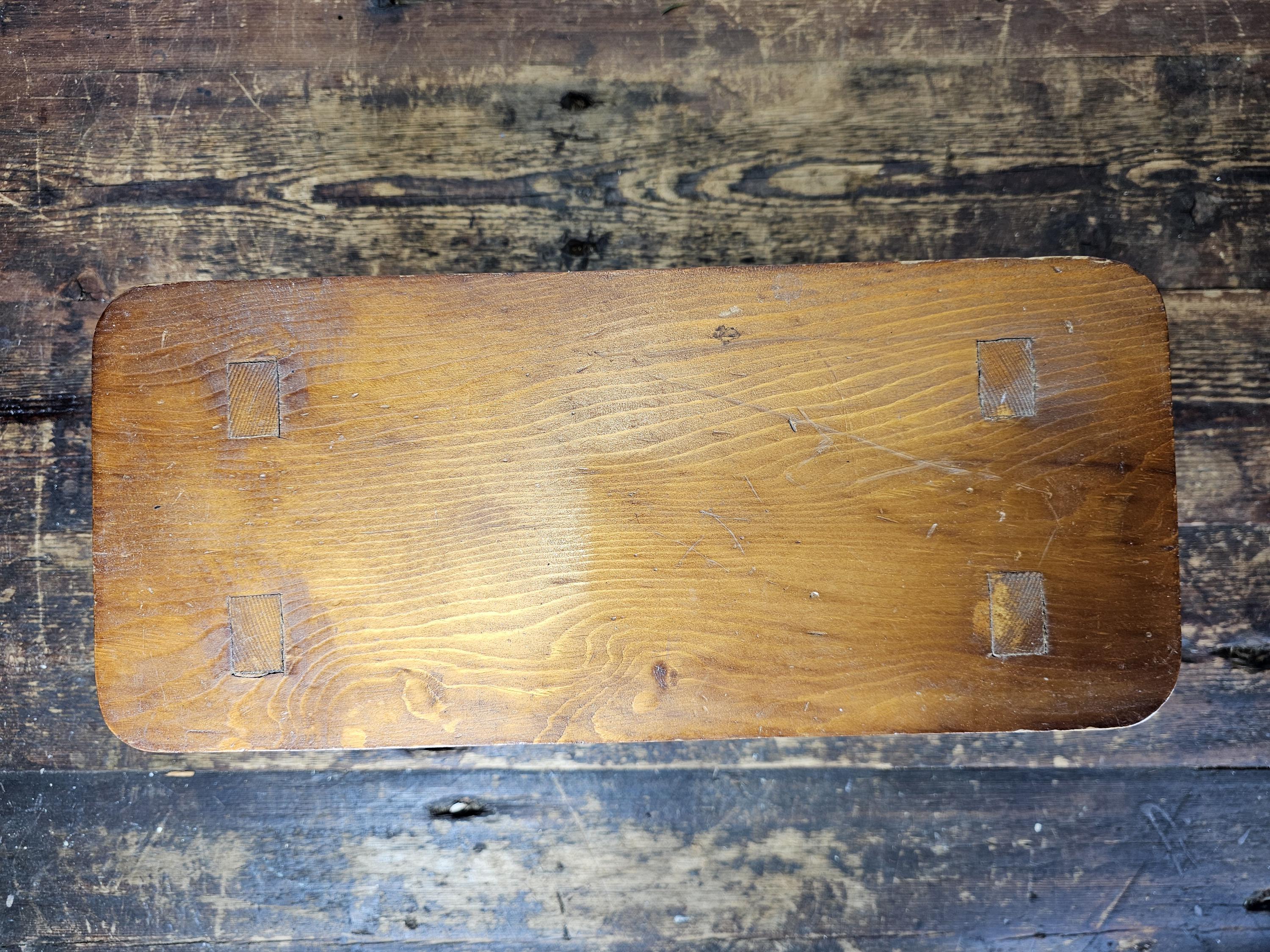 Vintage Arts and Crafts Style Handmade Vernacular Boarded Stool Signed 1970s