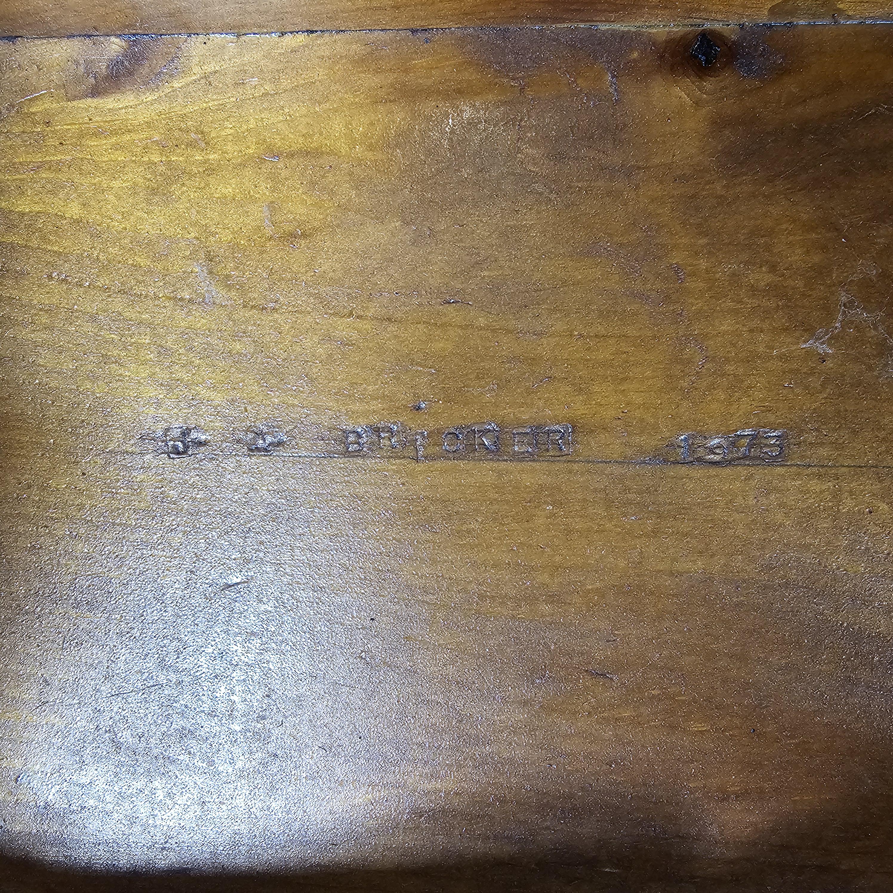 Vintage Arts and Crafts Style Handmade Vernacular Boarded Stool Signed 1970s