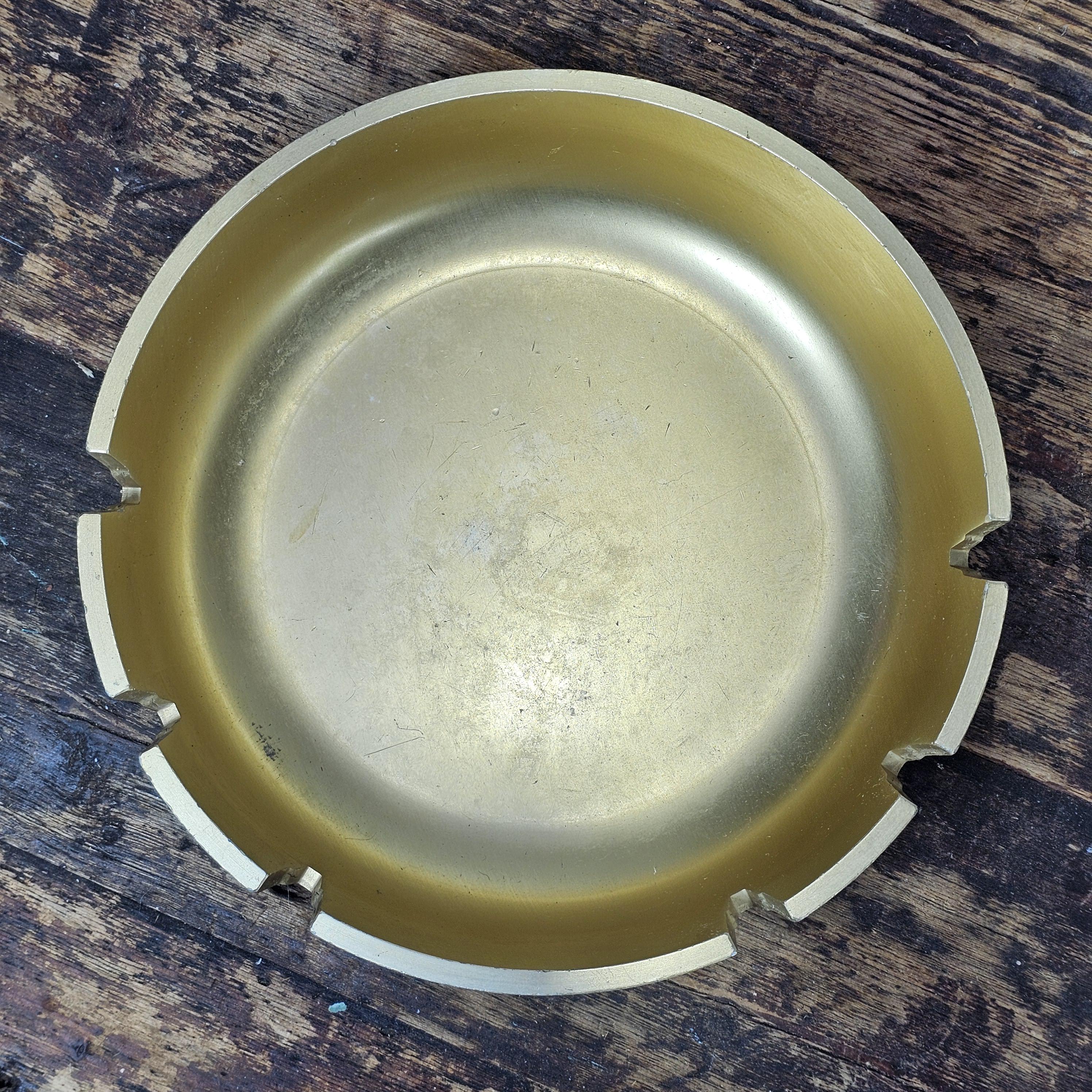 Vintage Solid Aluminum Gold Table Ashtray Large MCM 10" Diam x 2.25"H