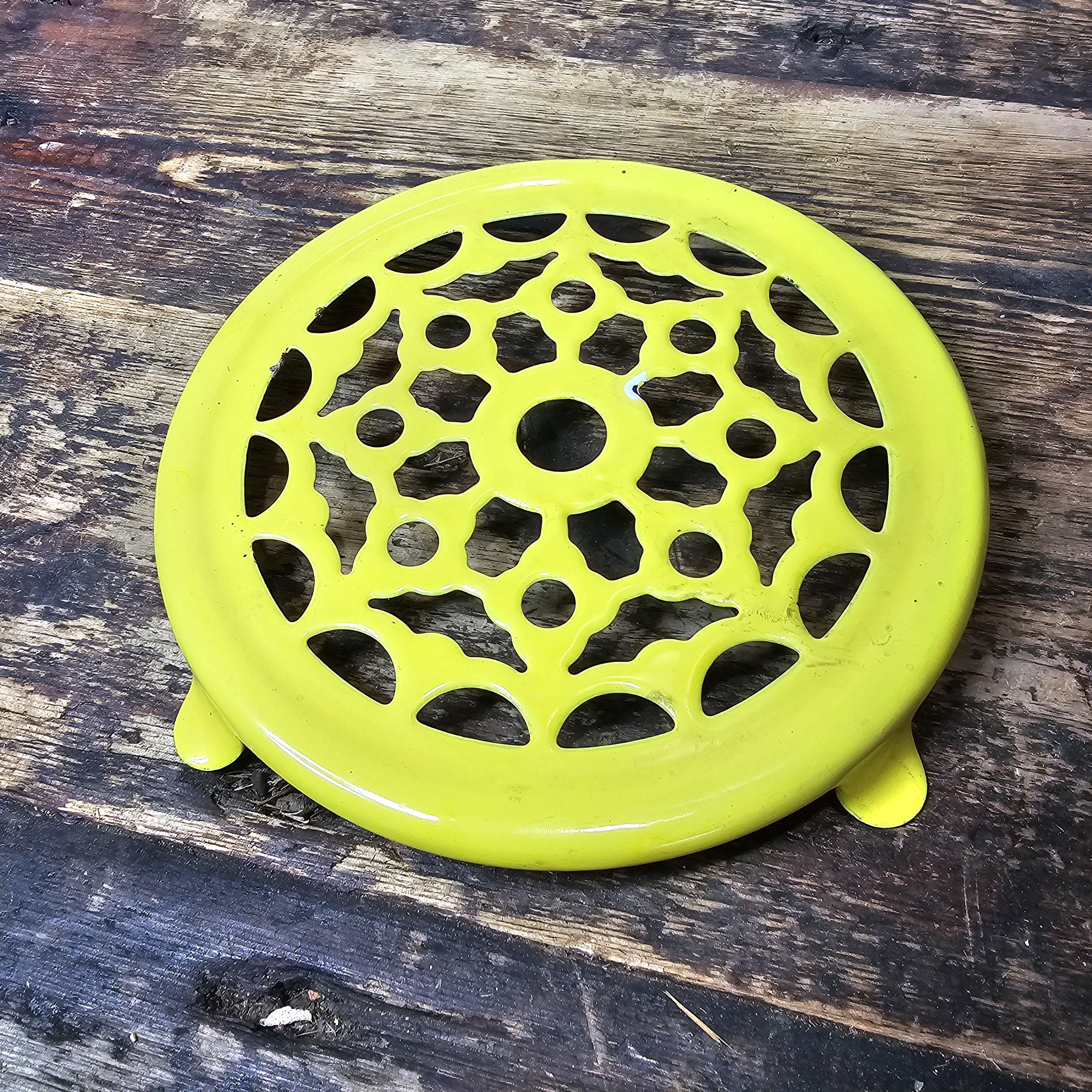 Vintage Fritz and Floyd Enameled Yellow Reticulated Trivet